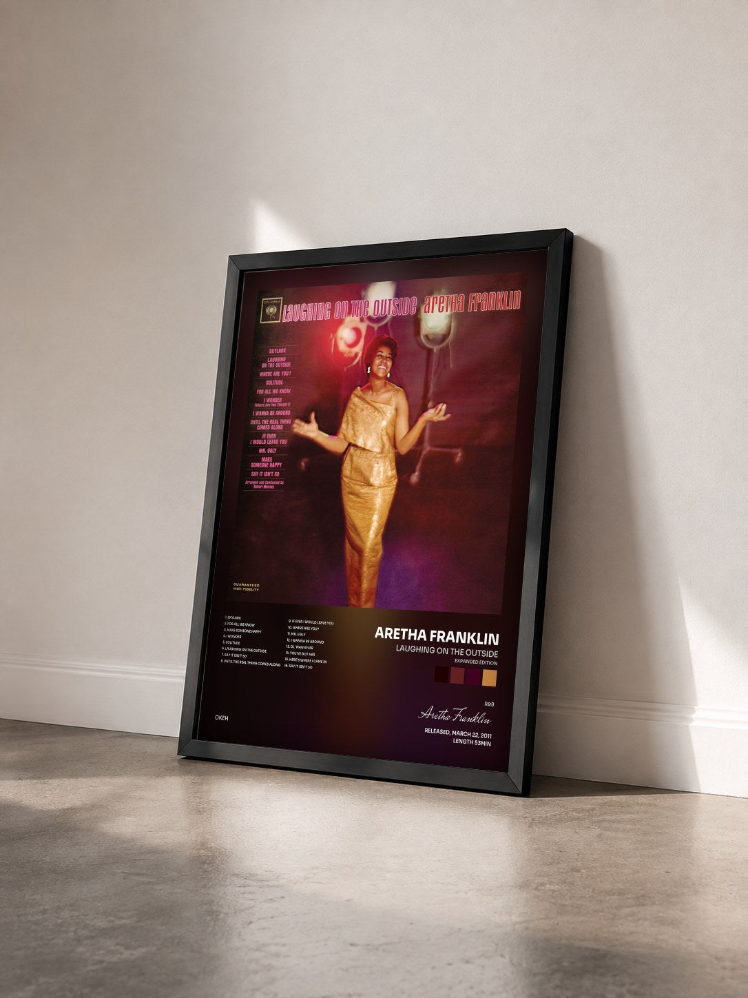 #noir Tableau de l'album Laughing On the Outside (Expanded Edition) de Aretha Franklin vu de trois quarts, cadre noir