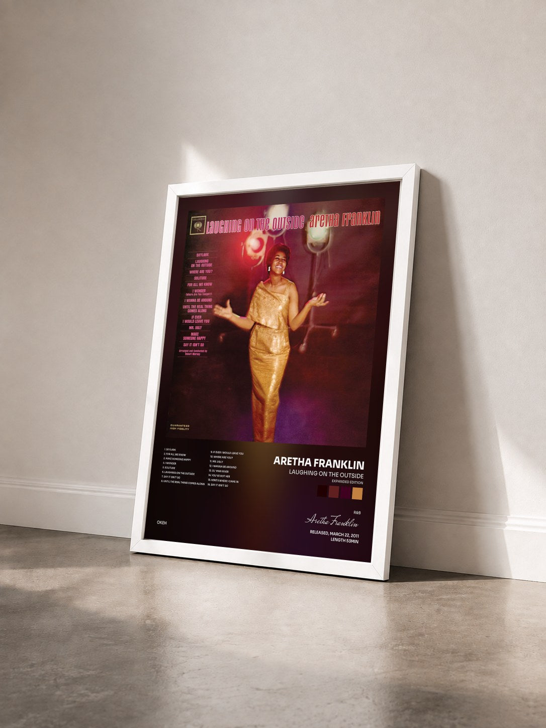 #blanc Tableau de l'album Laughing On the Outside (Expanded Edition) de Aretha Franklin vu de trois quarts, cadre blanc