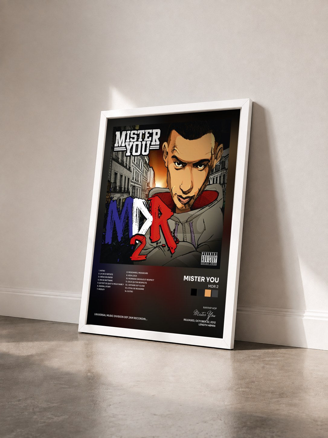 #blanc MDR 2 by Mister You as a framed art print seen at an angle, white frame