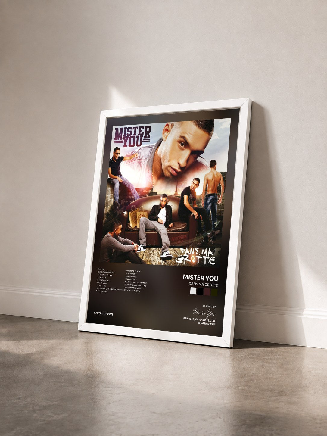 #blanc Tableau de l'album Dans Ma Grotte de Mister You vu de trois quarts, cadre blanc