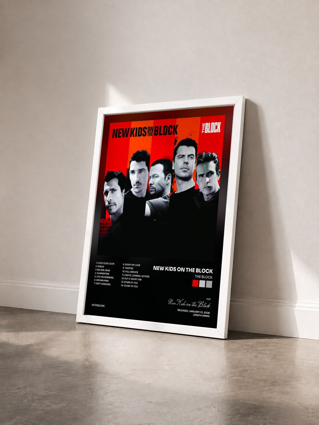 #blanc Tableau de l'album The Block de New Kids on the Block vu de trois quarts, cadre blanc