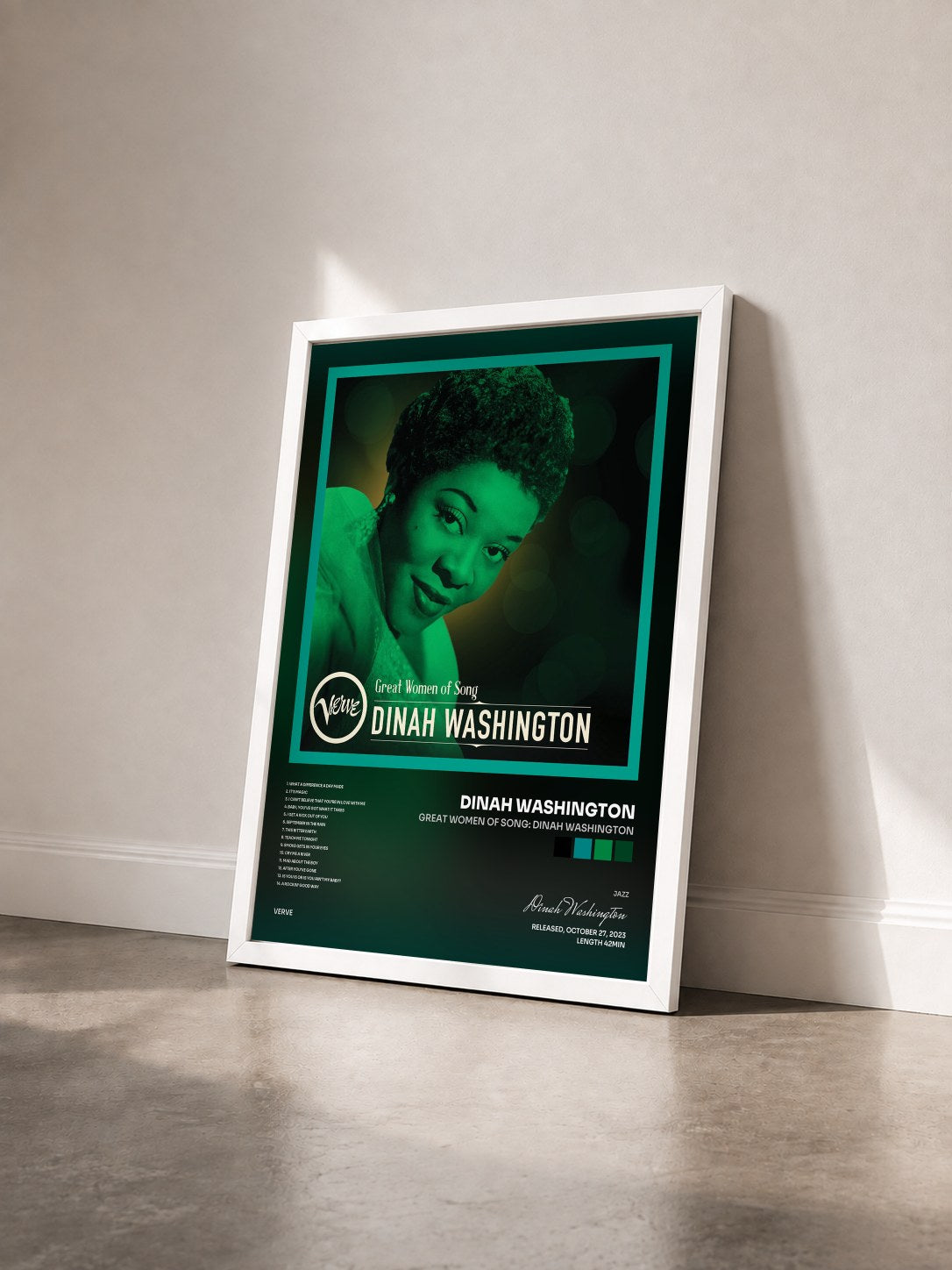 #blanc Tableau de l'album Great Women Of Song: Dinah Washington de Dinah Washington vu de trois quarts, cadre blanc