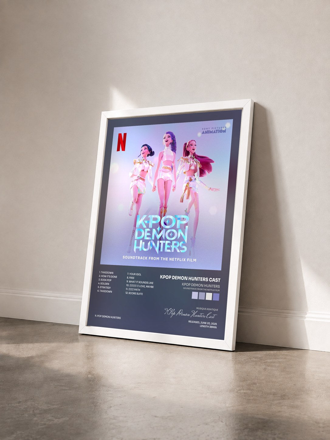 #blanc KPop Demon Hunters (Soundtrack from the Netflix Film) by KPop Demon Hunters Cast as a framed art print seen at an angle, white frame