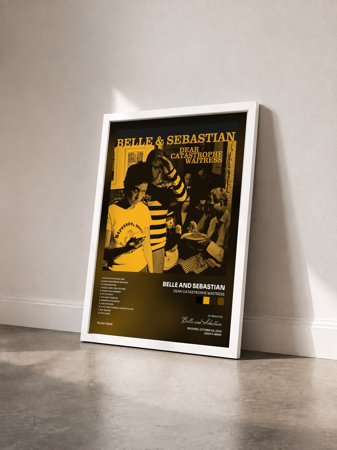 #blanc Tableau de l'album Dear Catastrophe Waitress de Belle and Sebastian vu de trois quarts, cadre blanc