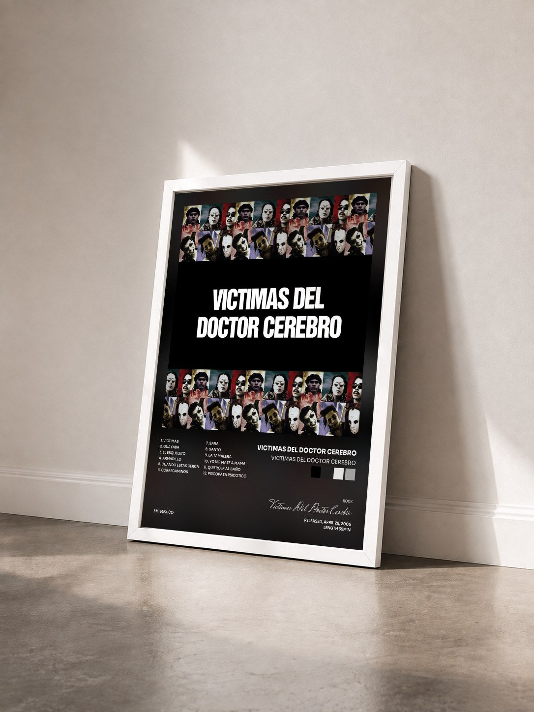#blanc Tableau de l'album Victimas Del Doctor Cerebro de Victimas Del Doctor Cerebro vu de trois quarts, cadre blanc