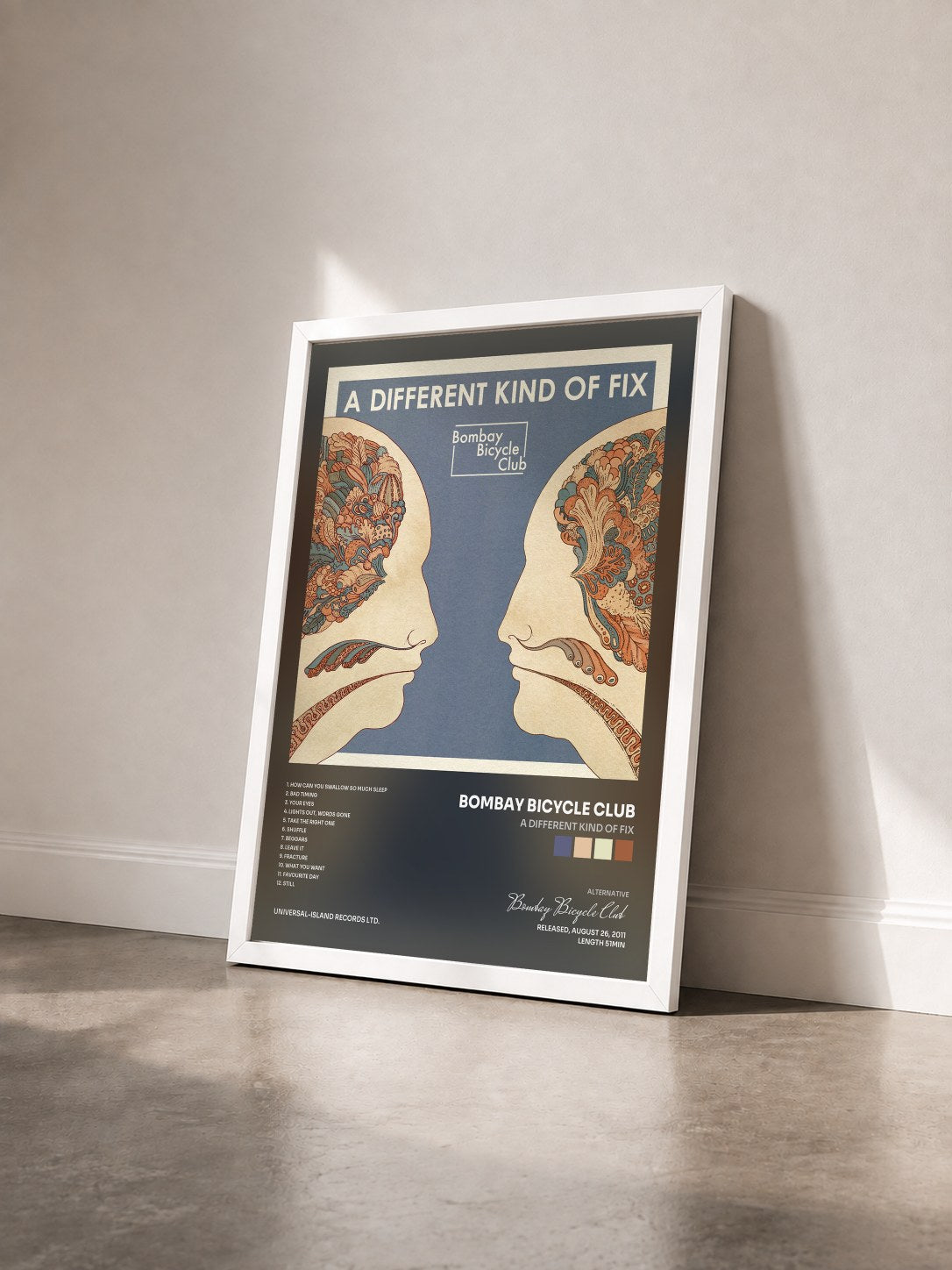 #blanc Tableau de l'album A Different Kind Of Fix de Bombay Bicycle Club vu de trois quarts, cadre blanc