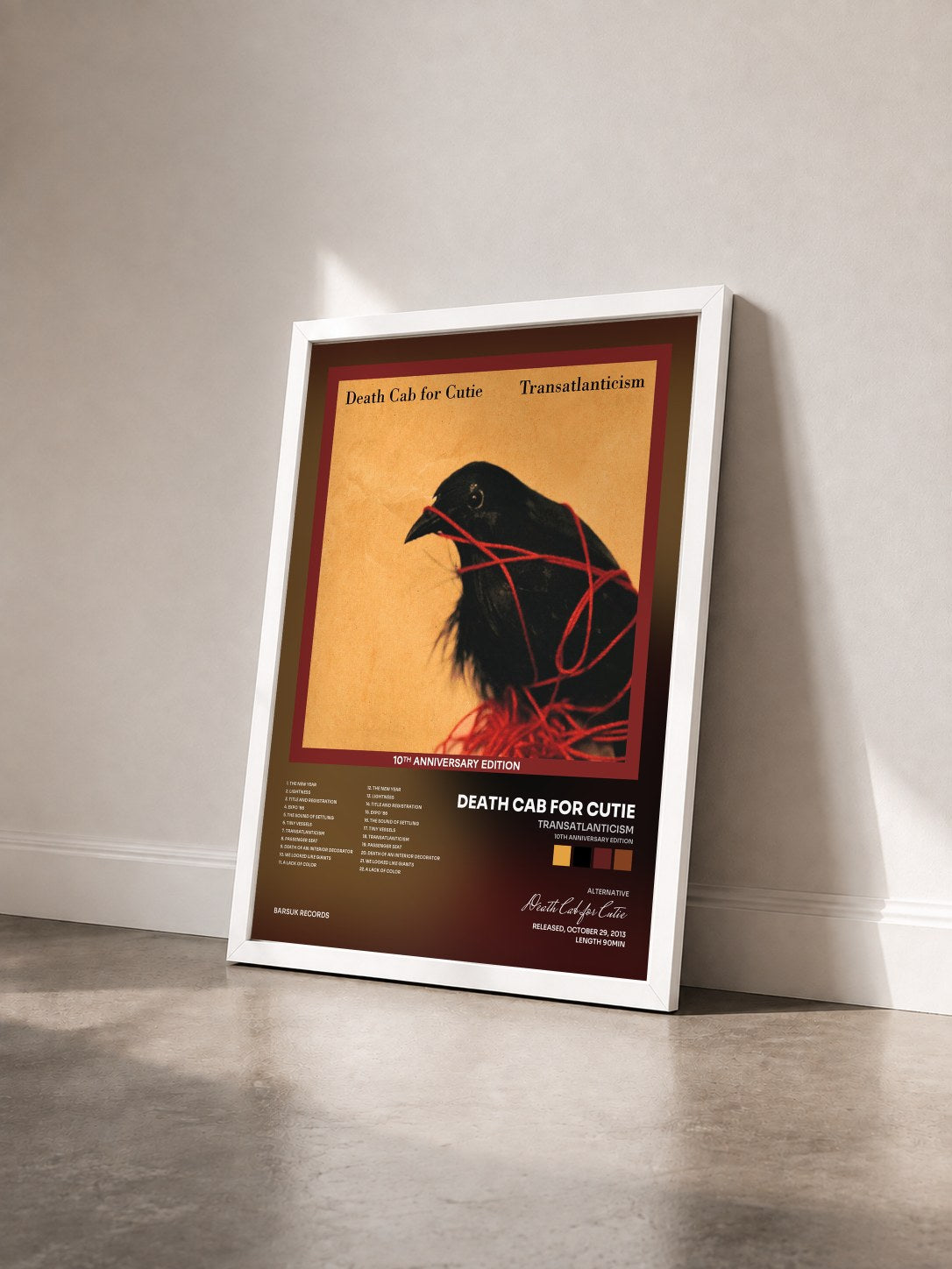 #blanc Tableau de l'album Transatlanticism (10th Anniversary Edition) de Death Cab for Cutie vu de trois quarts, cadre blanc