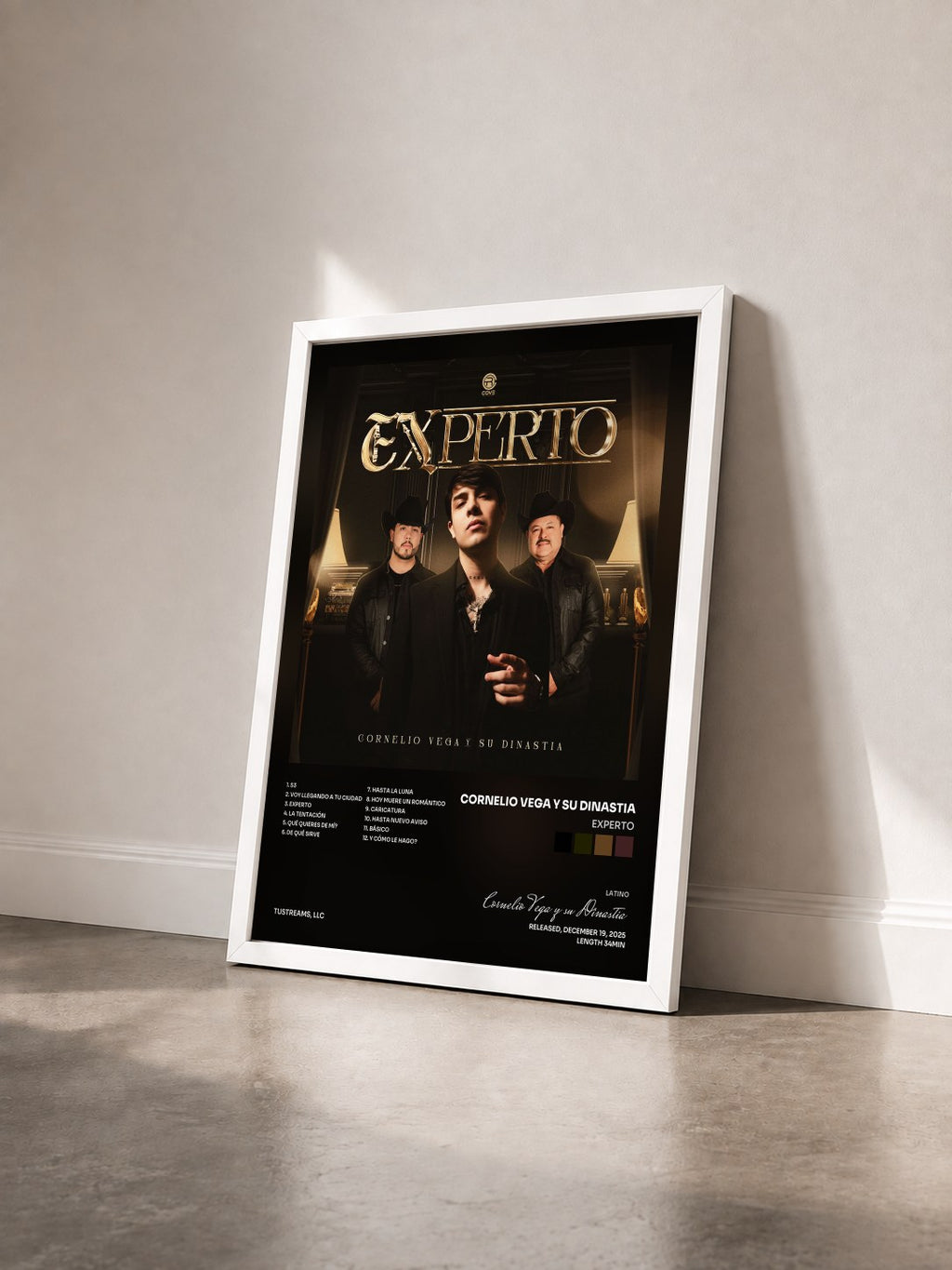 #blanc Experto by Cornelio Vega y su Dinastia as a framed art print seen at an angle, white frame