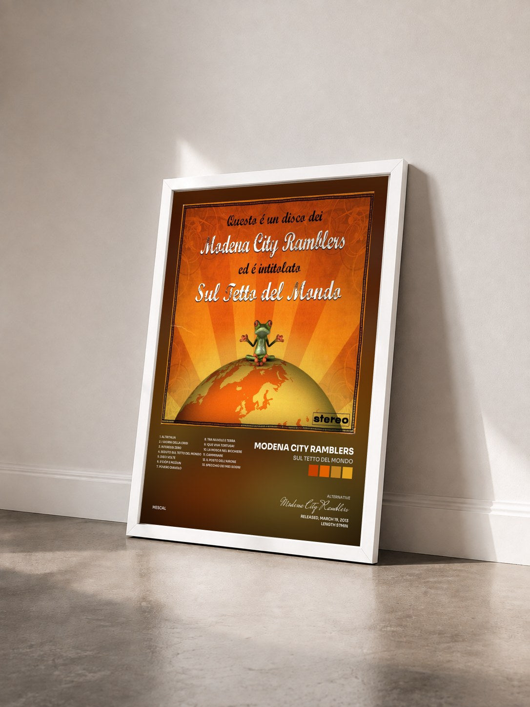 #blanc Tableau de l'album Sul tetto del mondo de Modena City Ramblers vu de trois quarts, cadre blanc