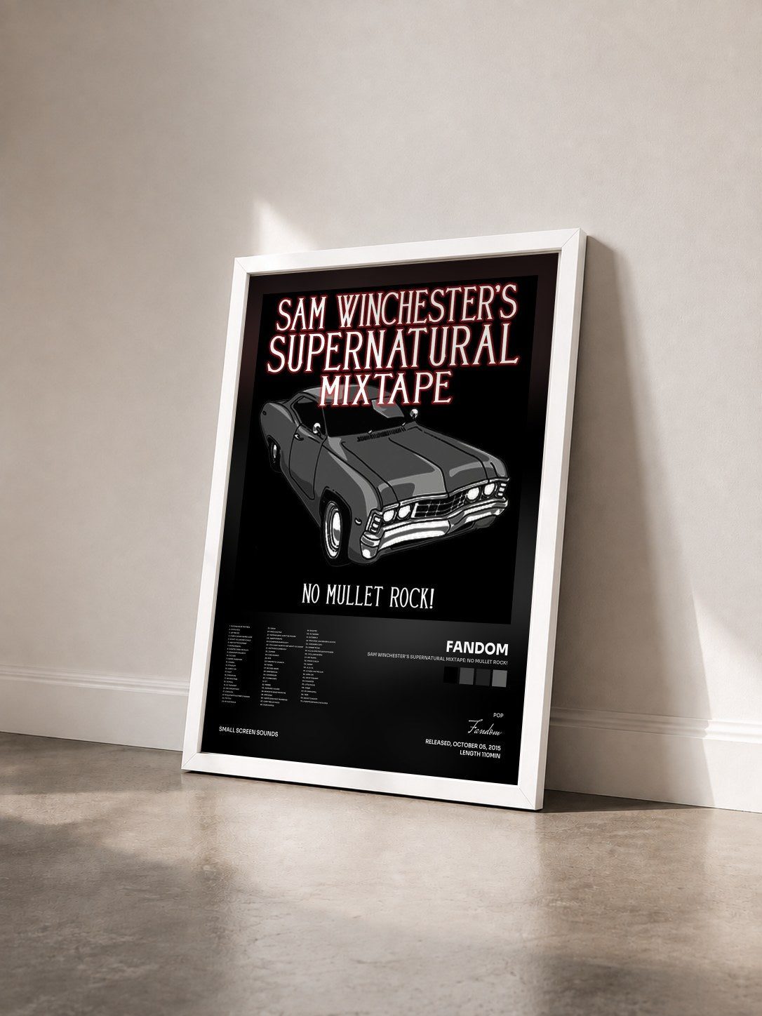 #blanc Tableau de l'album Sam Winchester's Supernatural Mixtape: No Mullet Rock! de Fandom vu de trois quarts, cadre blanc