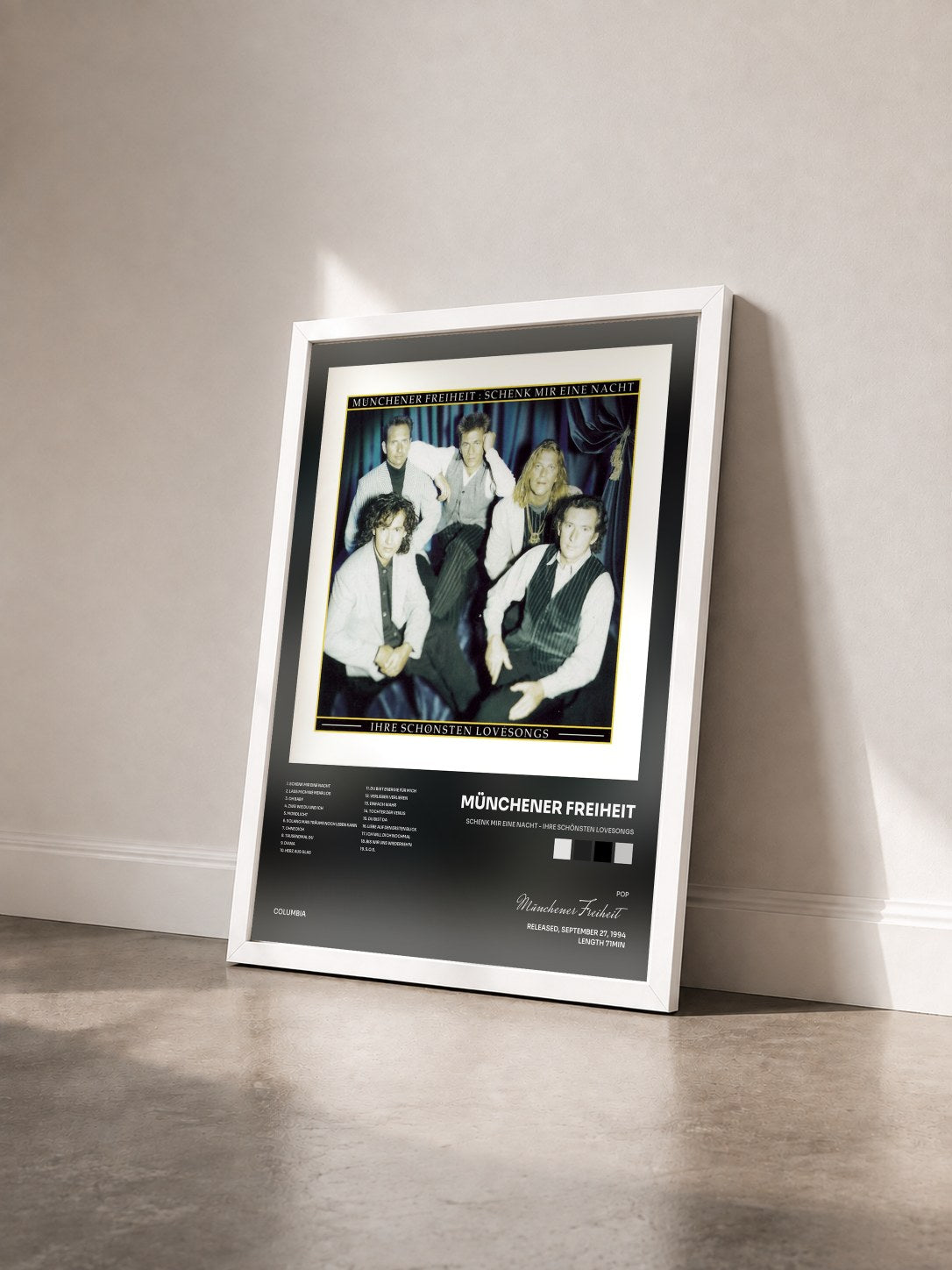 #blanc Tableau de l'album Schenk Mir Eine Nacht - Ihre Schönsten Lovesongs de Münchener Freiheit vu de trois quarts, cadre blanc