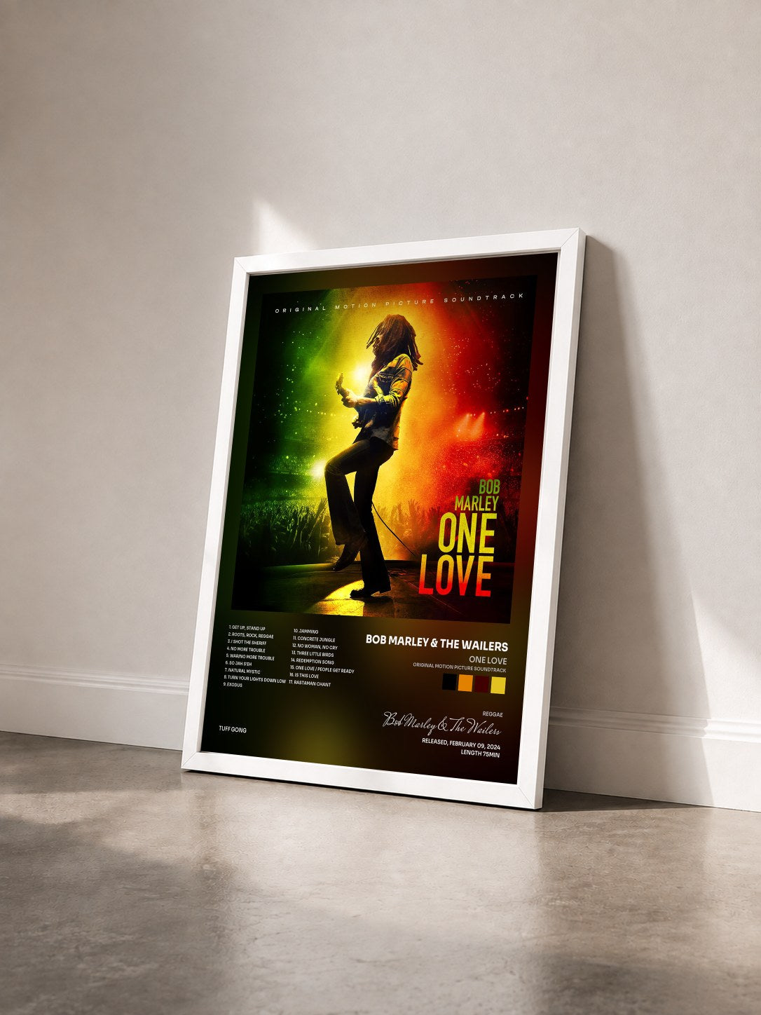 #blanc Tableau de l'album One Love (Original Motion Picture Soundtrack) de Bob Marley & The Wailers vu de trois quarts, cadre blanc