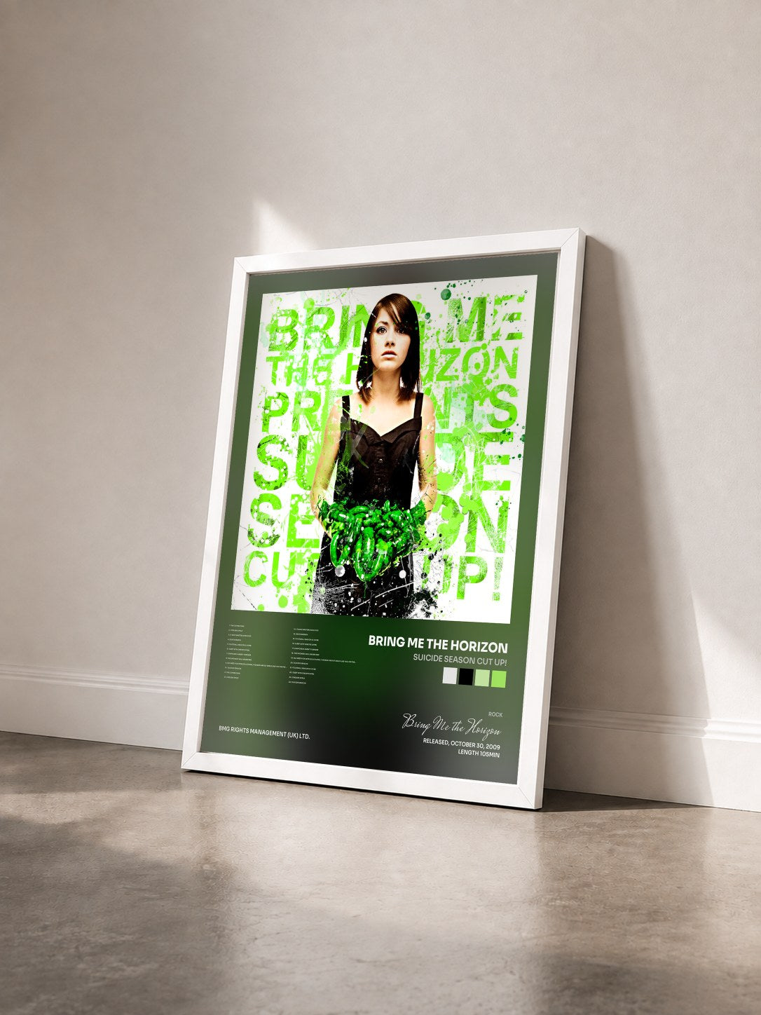 #blanc Tableau de l'album Suicide Season Cut Up! de Bring Me the Horizon vu de trois quarts, cadre blanc