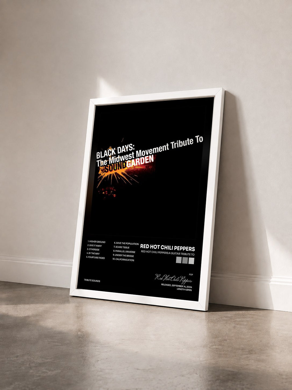 #blanc Red Hot Chili Peppers:a Guitar Tribute To by Red Hot Chili Peppers as a framed art print seen at an angle, white frame