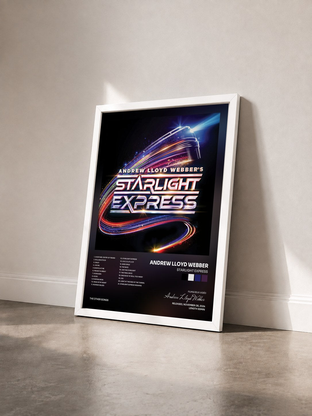 #blanc Tableau de l'album Starlight Express de Andrew Lloyd Webber vu de trois quarts, cadre blanc