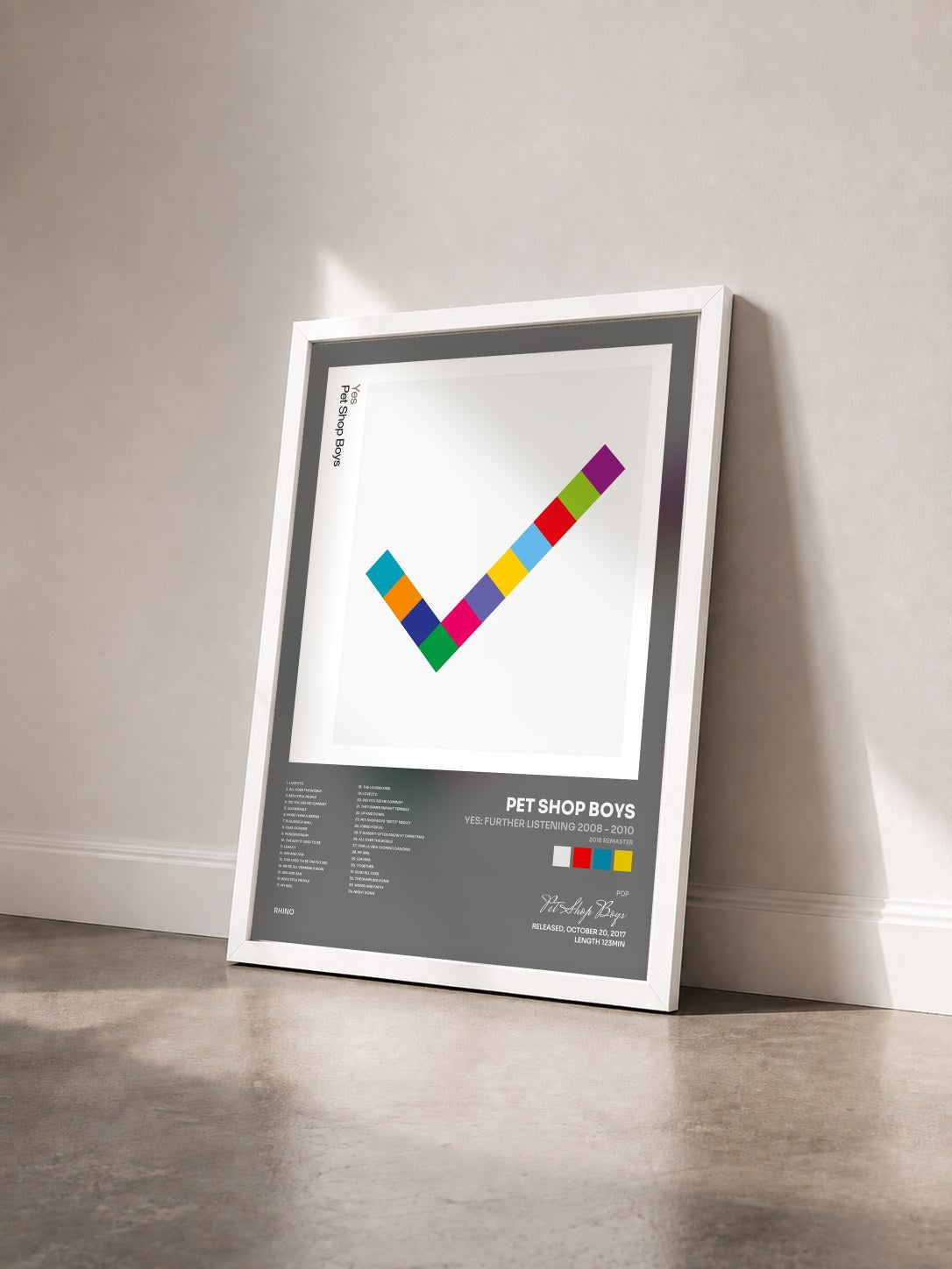 #blanc Tableau de l'album Yes: Further Listening 2008 - 2010 (2018 Remaster) de Pet Shop Boys vu de trois quarts, cadre blanc