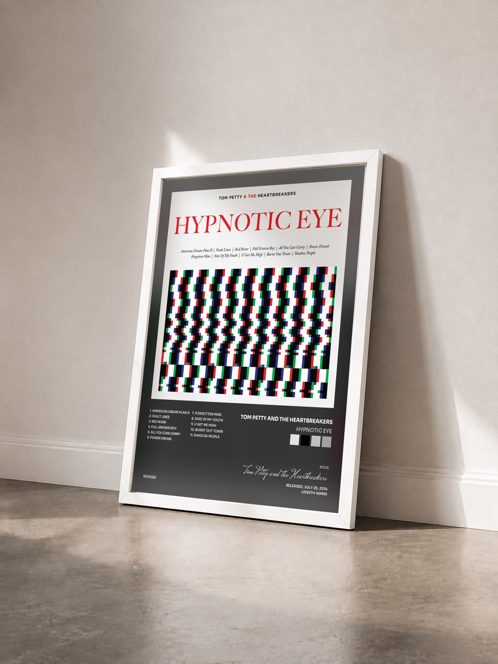 #blanc Tableau de l'album Hypnotic Eye de Tom Petty and the Heartbreakers vu de trois quarts, cadre blanc