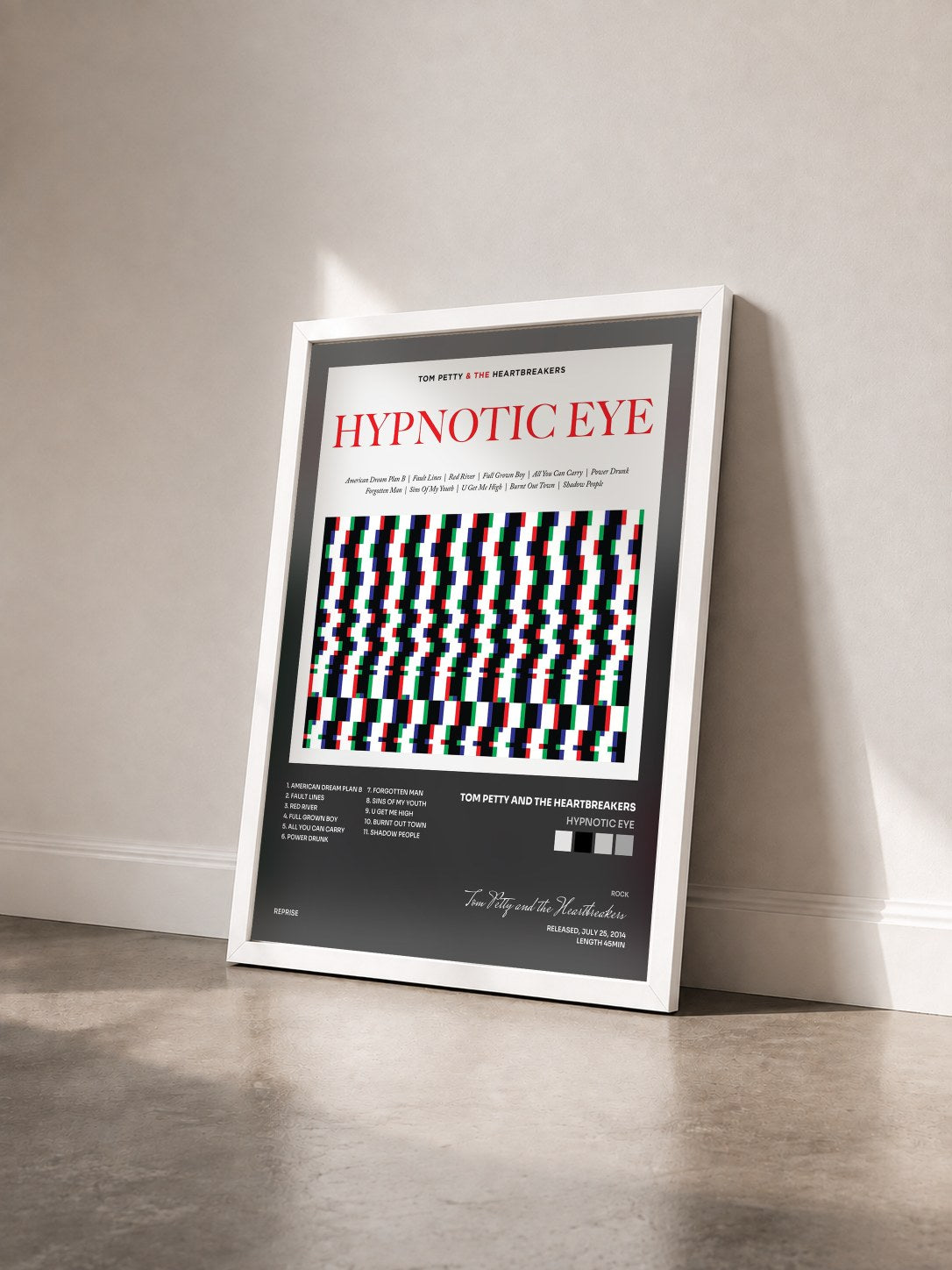 #blanc Tableau de l'album Hypnotic Eye de Tom Petty and the Heartbreakers vu de trois quarts, cadre blanc