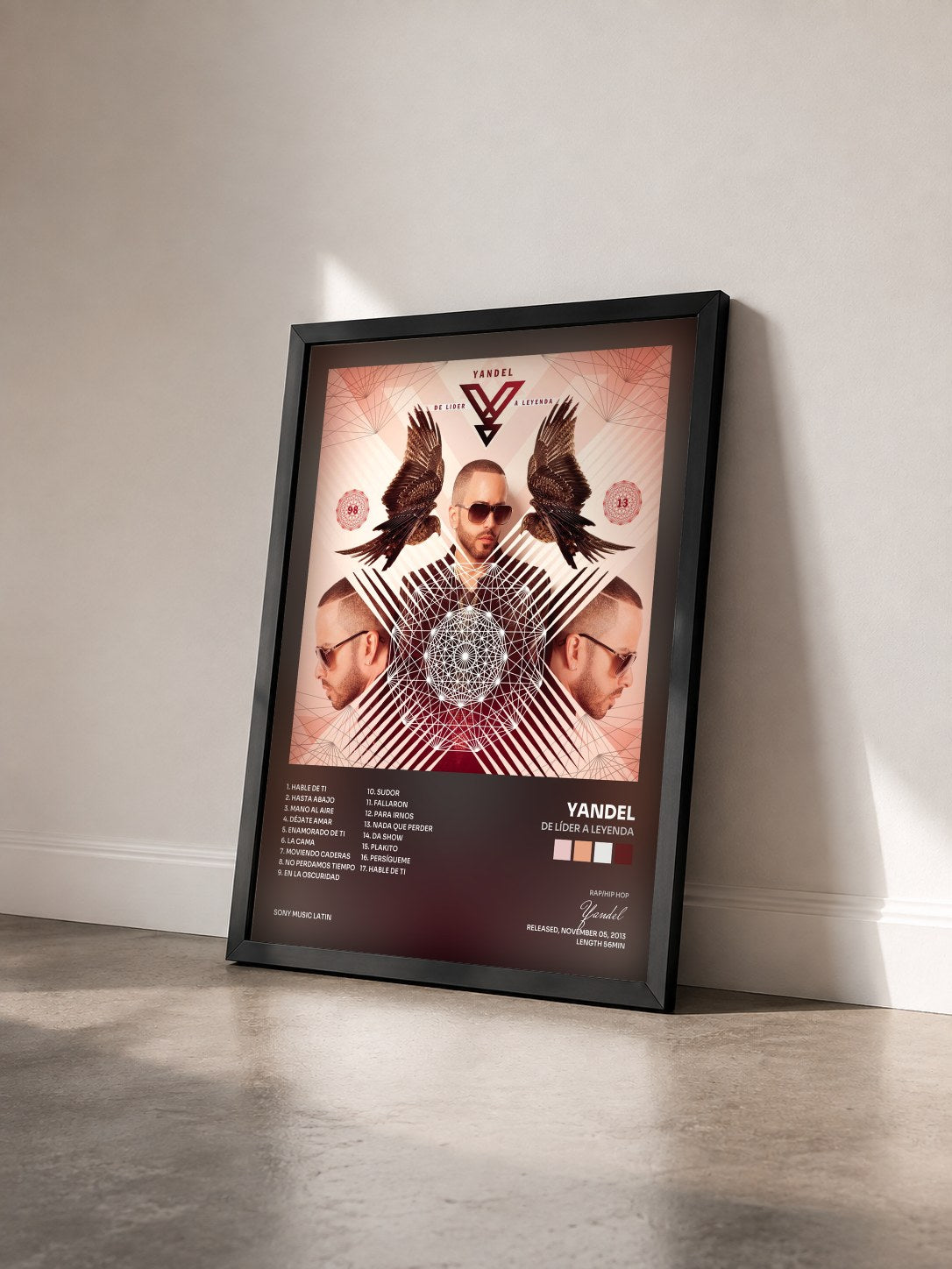 #noir De Líder a Leyenda by Yandel as a framed art print seen at an angle, black frame
