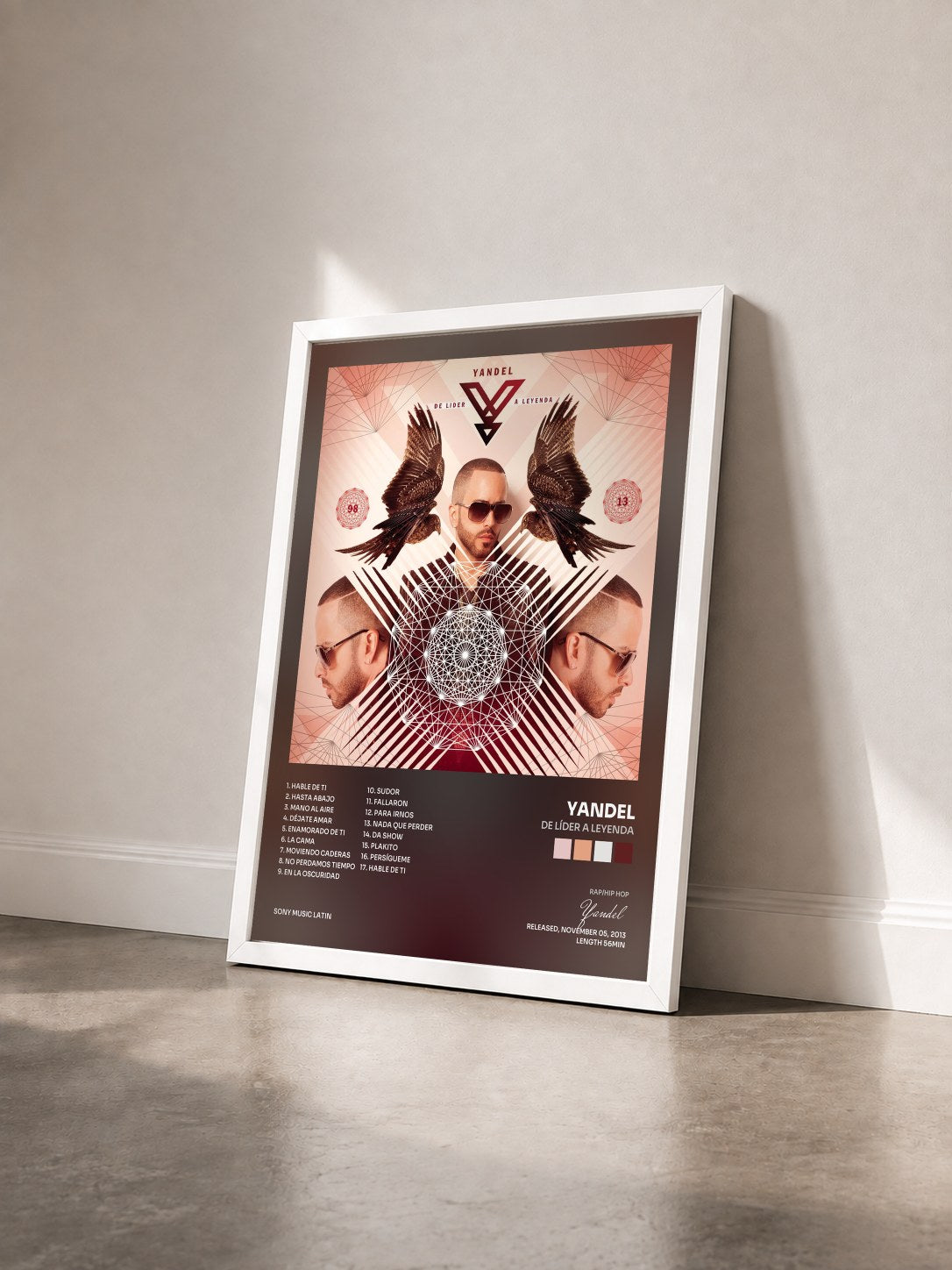 #blanc De Líder a Leyenda by Yandel as a framed art print seen at an angle, white frame
