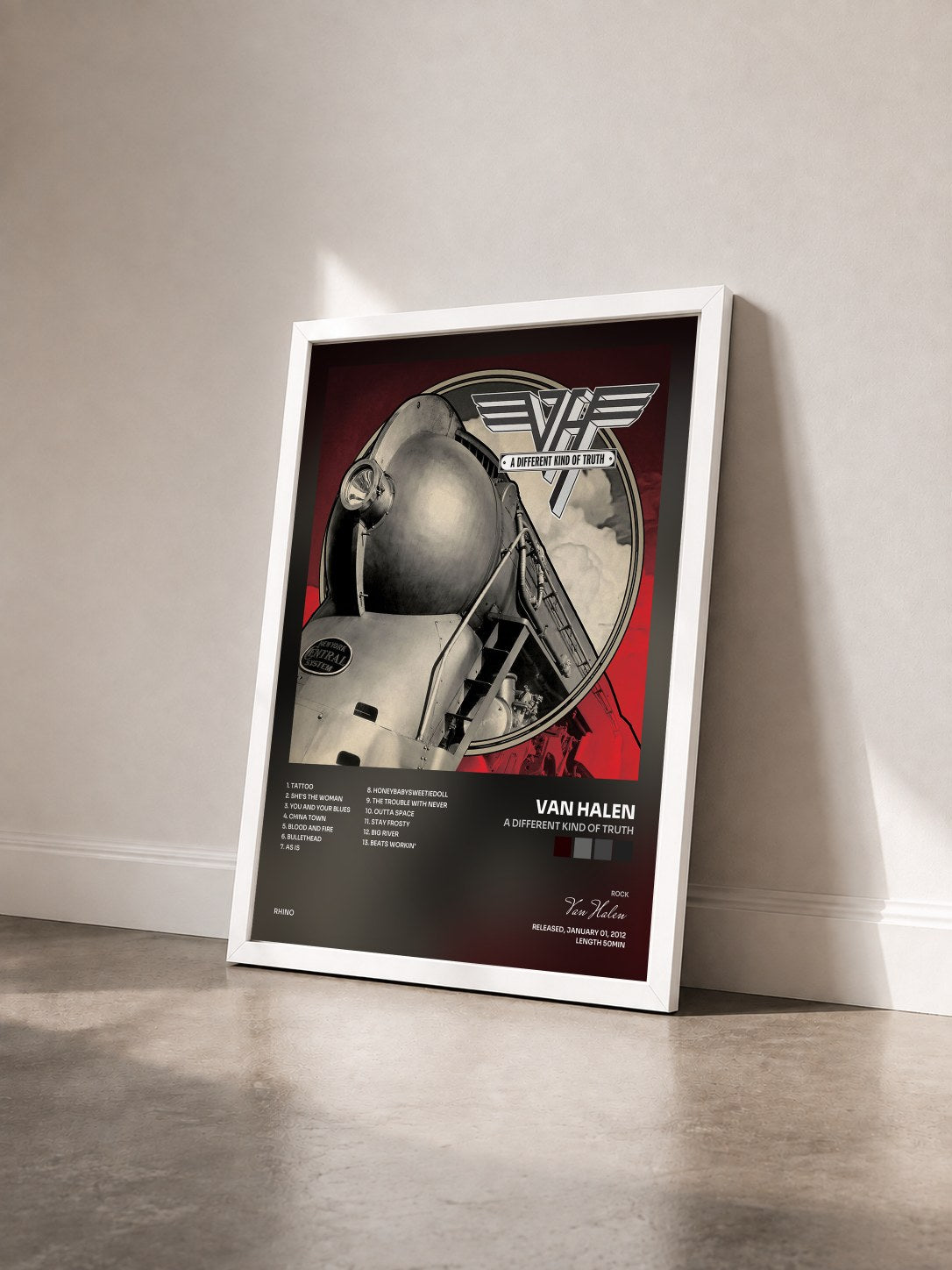 #blanc Tableau de l'album A Different Kind of Truth de Van Halen vu de trois quarts, cadre blanc
