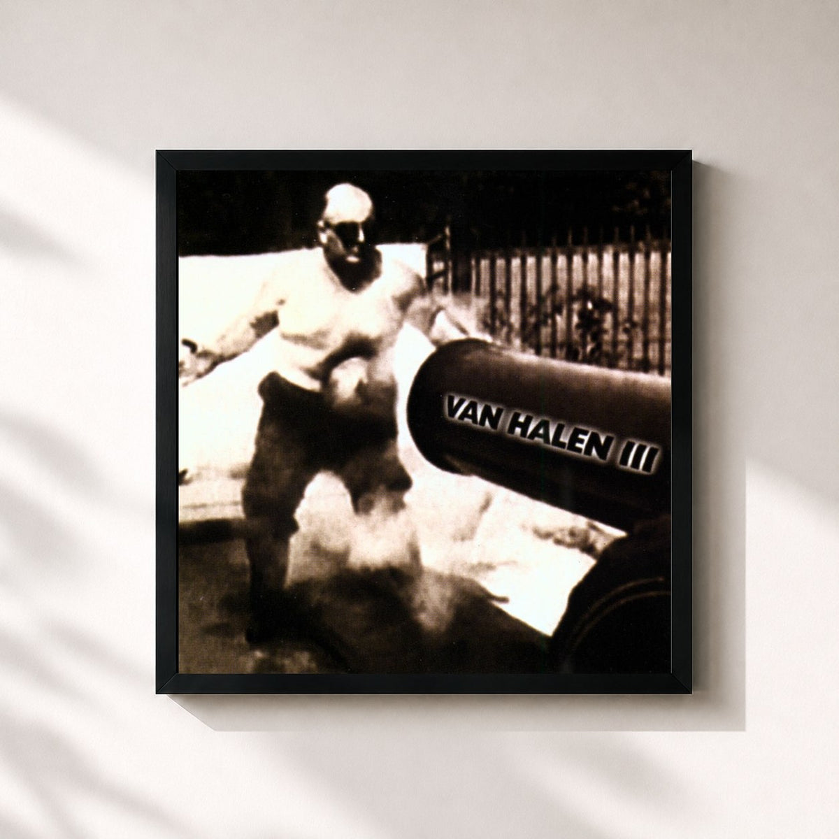 #noir Tableau carré de l'album Van Halen III de Van Halen, cadre noir 32x32 cm