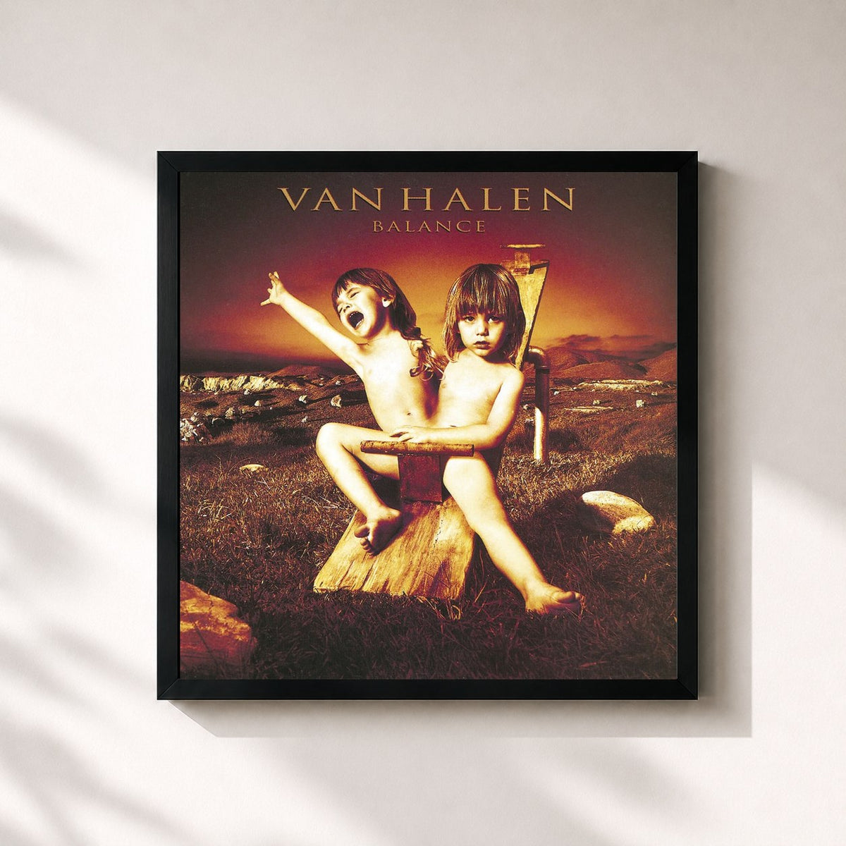 #noir Tableau carré de l'album Balance de Van Halen, cadre noir 32x32 cm