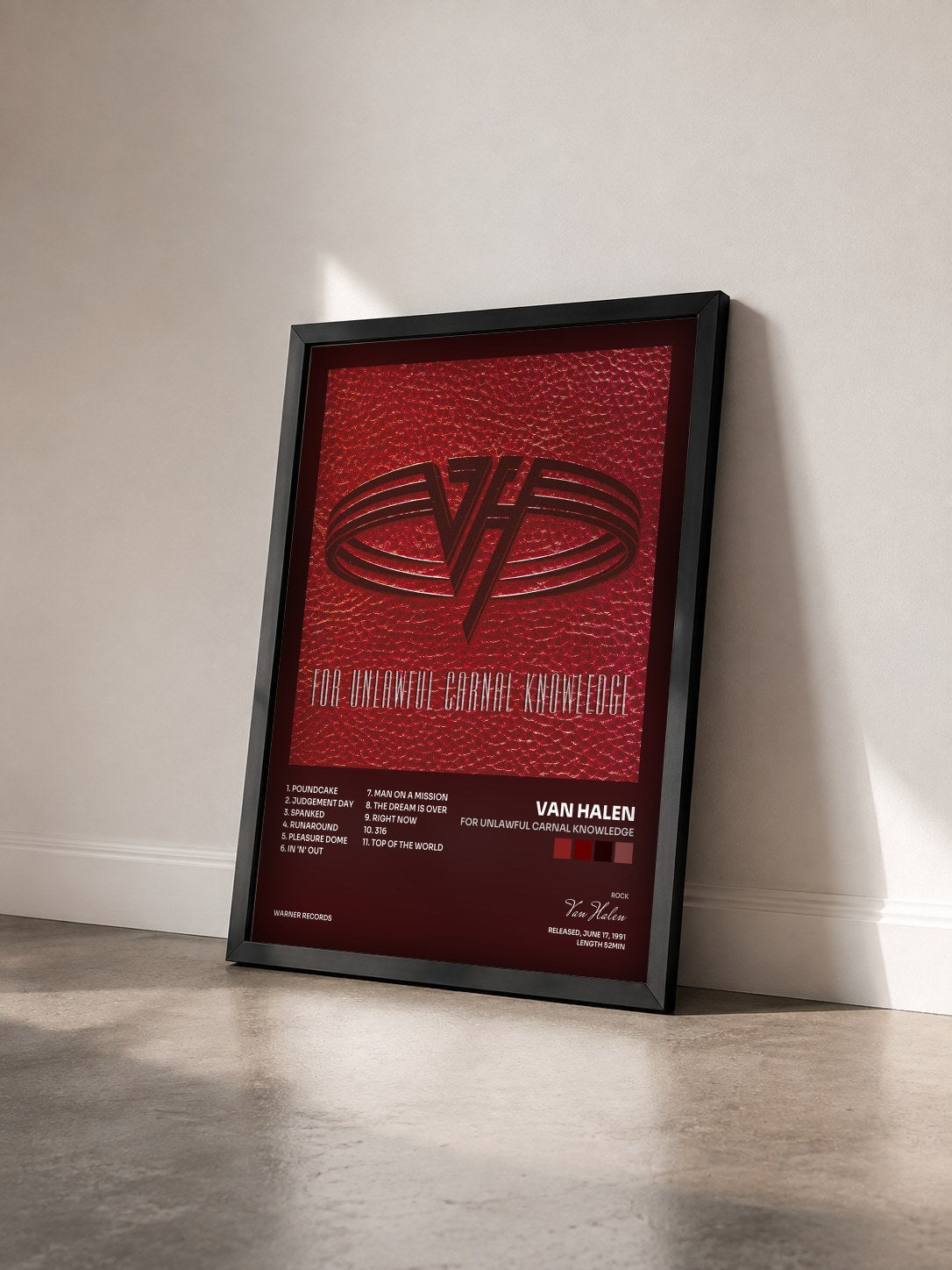 #noir Tableau de l'album For Unlawful Carnal Knowledge de Van Halen vu de trois quarts, cadre noir