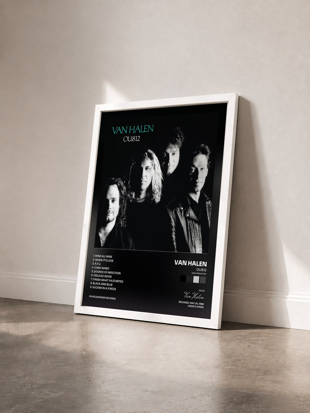 #blanc OU812 (2023 Remaster) by Van Halen as a framed art print seen at an angle, white frame