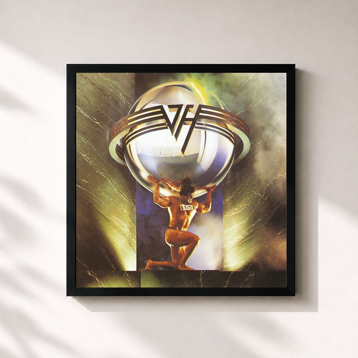 #noir Tableau carré de l'album 5150 de Van Halen, cadre noir 32x32 cm