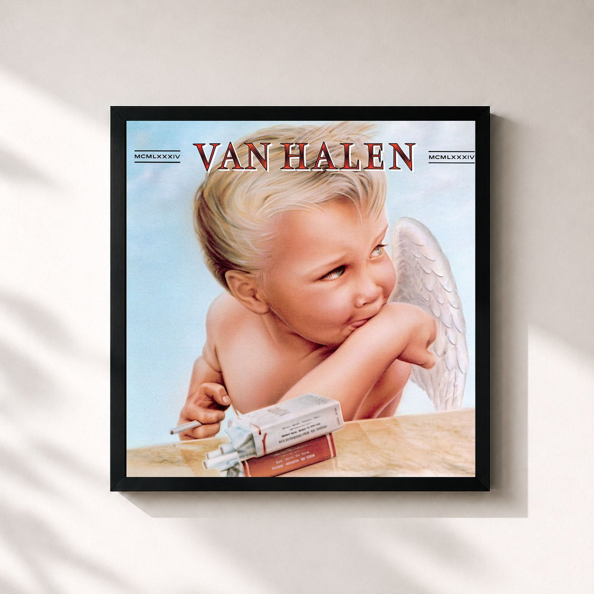 #noir Tableau carré de l'album 1984 (Remastered) de Van Halen, cadre noir 32x32 cm