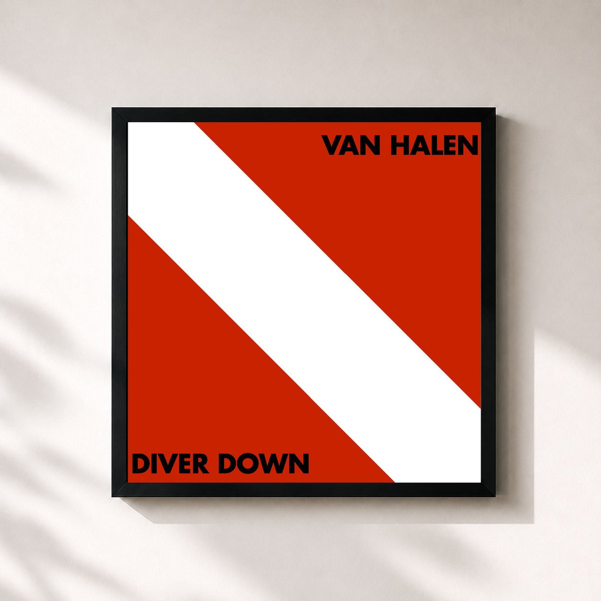 #noir Tableau carré de l'album Diver Down (Remastered) de Van Halen, cadre noir 32x32 cm