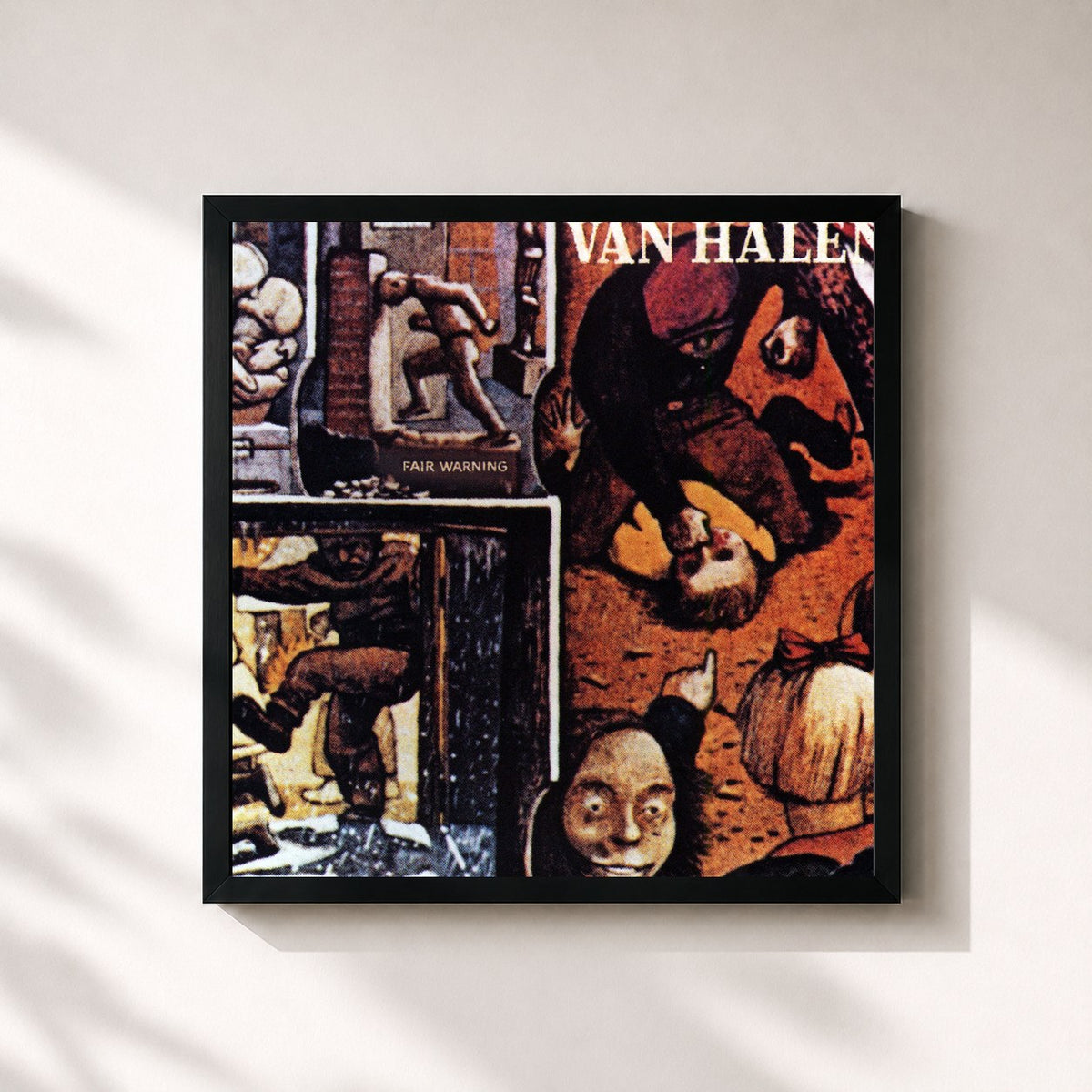 #noir Tableau carré de l'album Fair Warning (Remastered) de Van Halen, cadre noir 32x32 cm