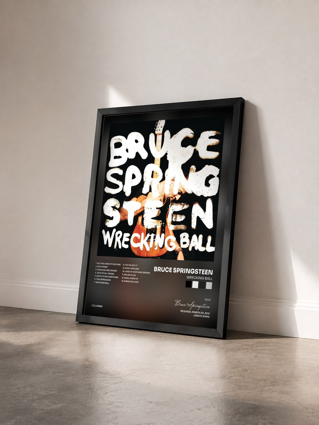 #noir Tableau de l'album Wrecking Ball de Bruce Springsteen vu de trois quarts, cadre noir