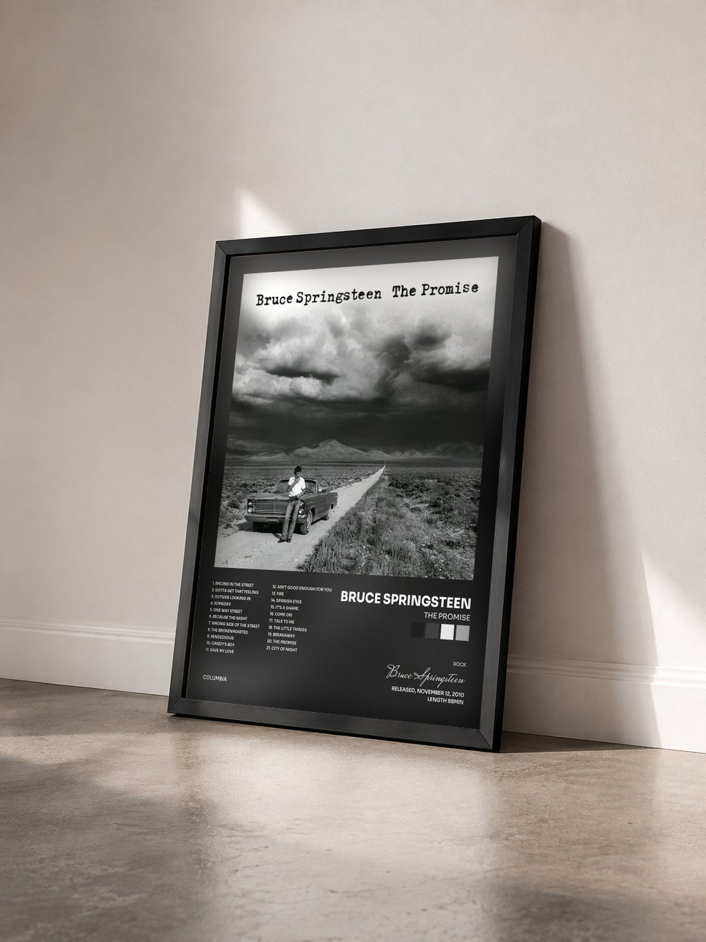 #noir The Promise di Bruce Springsteen in stampa incorniciata vista di tre quarti, cornice nera