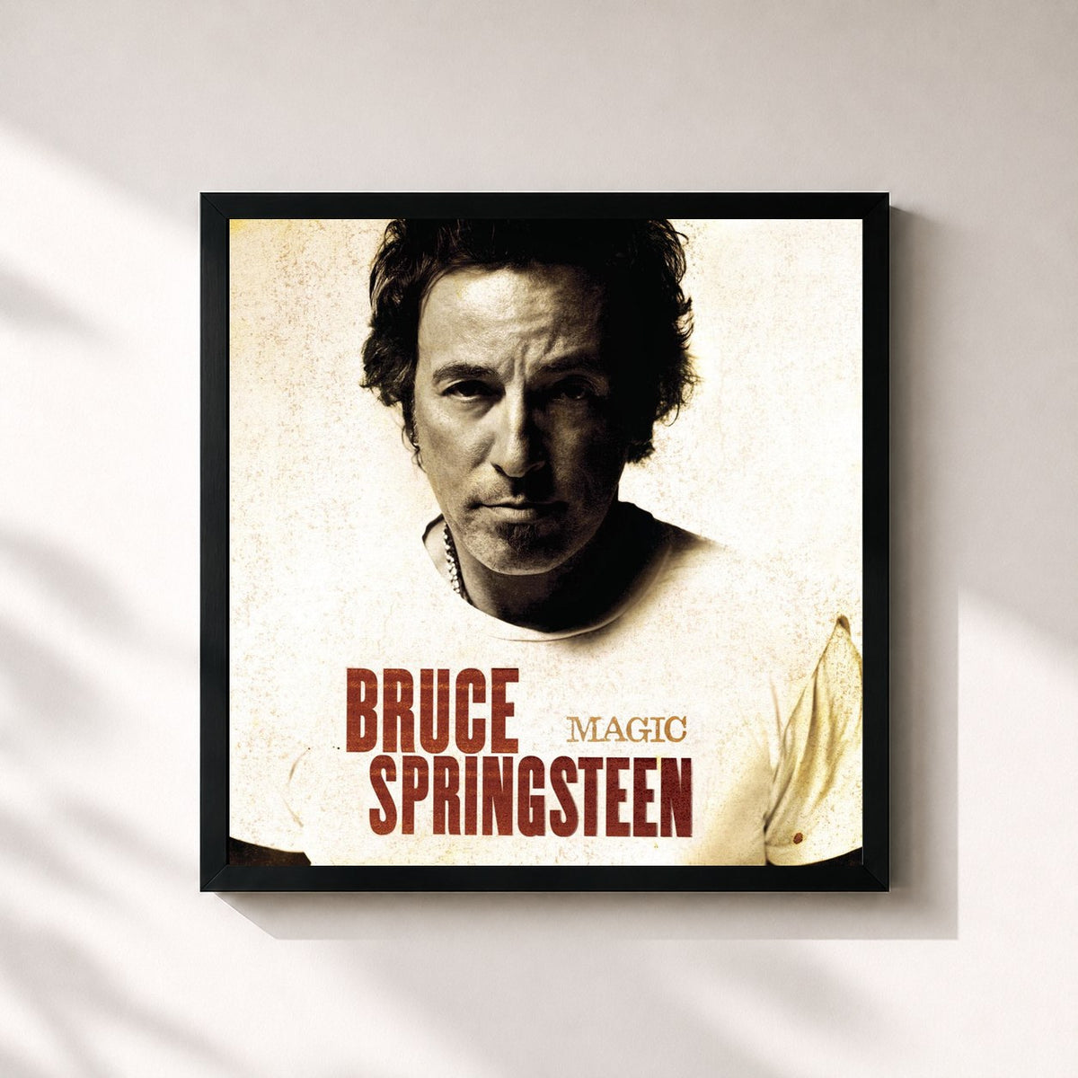 #noir Tableau carré de l'album Magic de Bruce Springsteen, cadre noir 32x32 cm