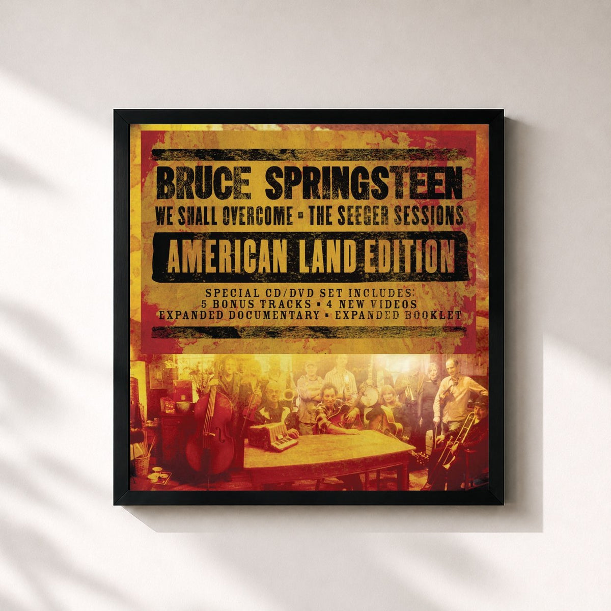 #noir Tableau carré de l'album We Shall Overcome: The Seeger Sessions (American Land Edition) de Bruce Springsteen, cadre noir 32x32 cm