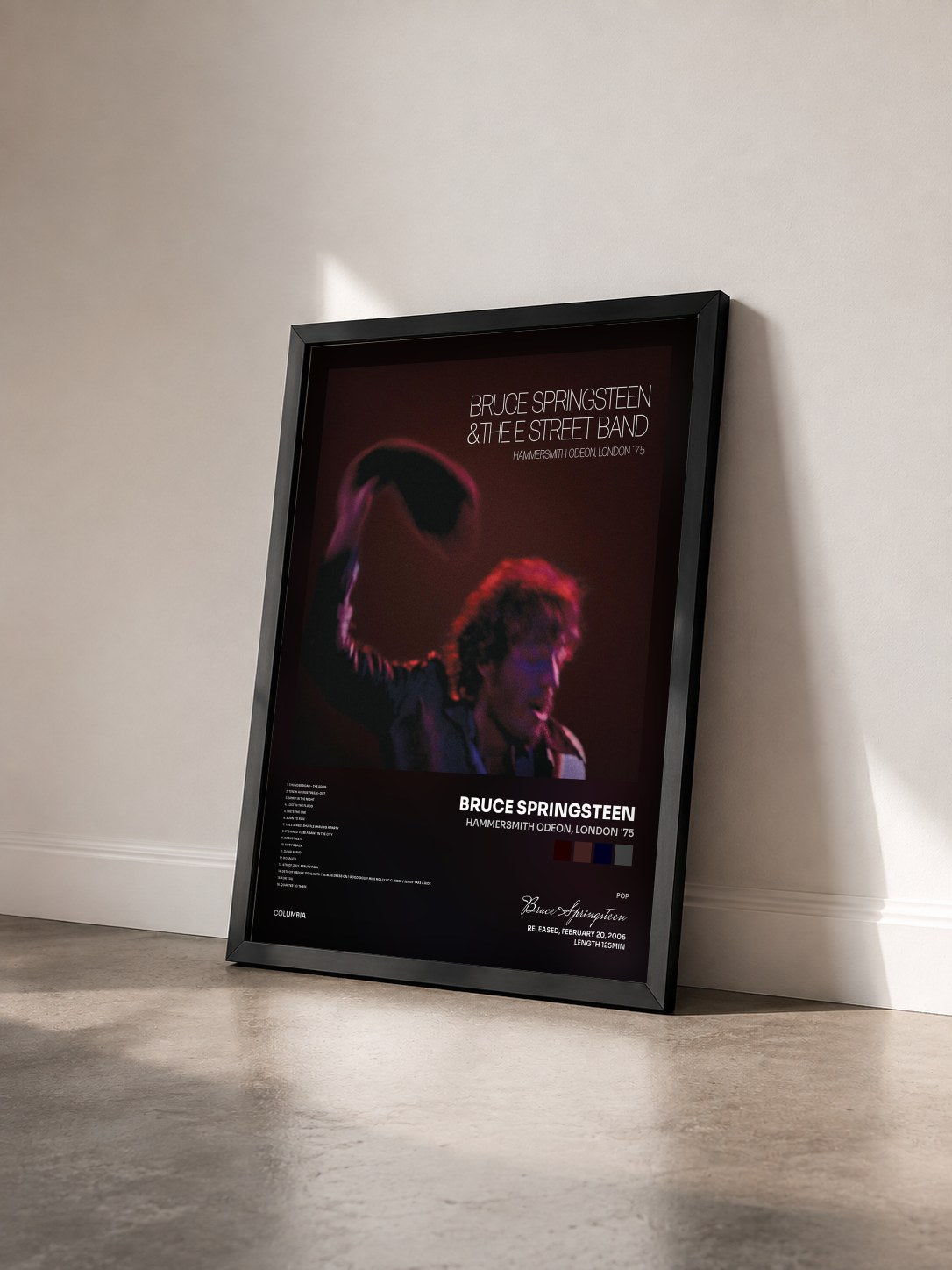 #noir Tableau de l'album Hammersmith Odeon, London '75 de Bruce Springsteen vu de trois quarts, cadre noir