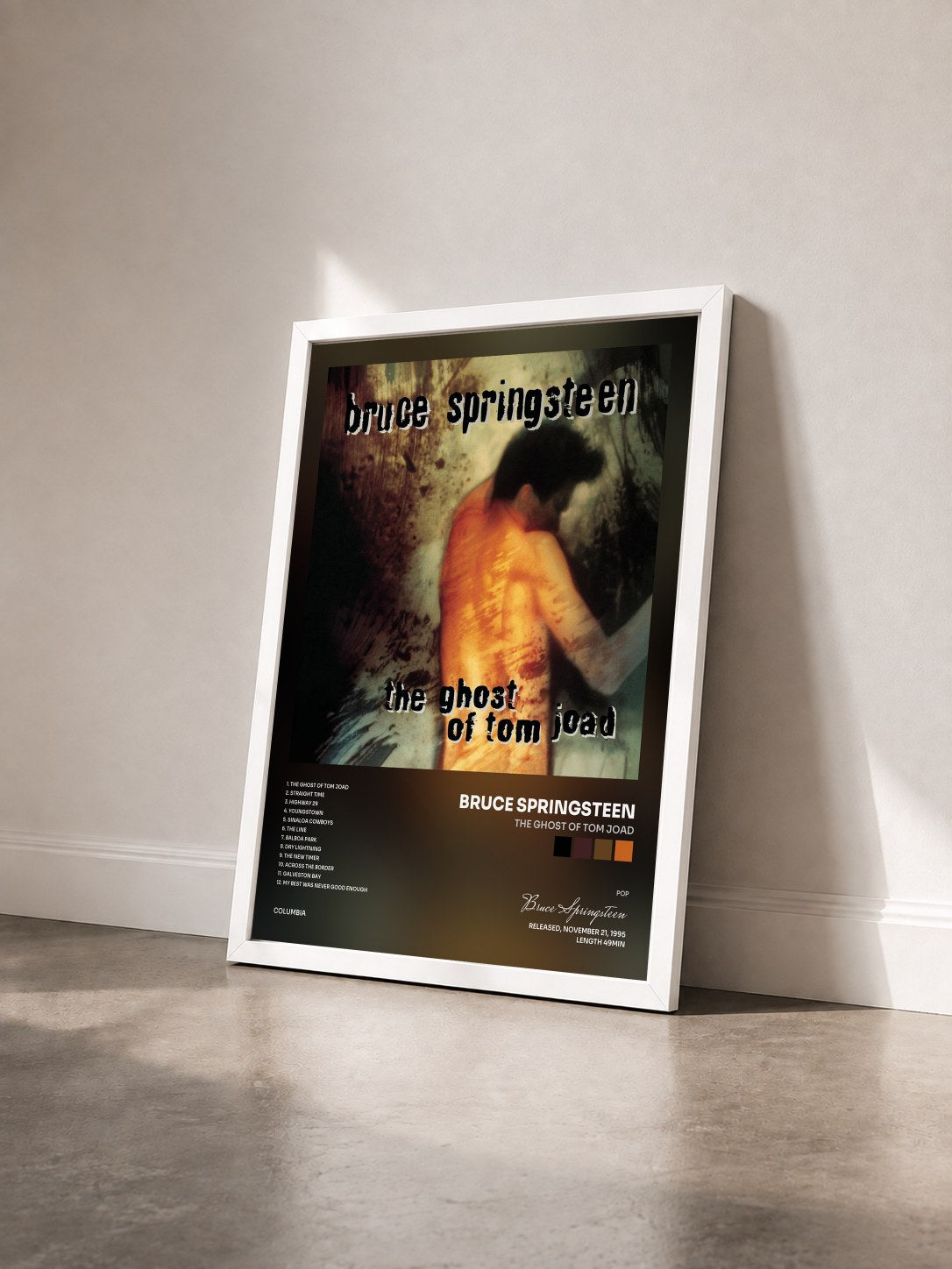 #blanc Tableau de l'album The Ghost Of Tom Joad de Bruce Springsteen vu de trois quarts, cadre blanc