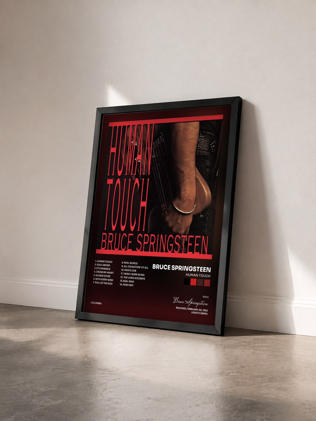 #noir Human Touch von Bruce Springsteen als gerahmter Kunstdruck von schräg gesehen, schwarzer Rahmen