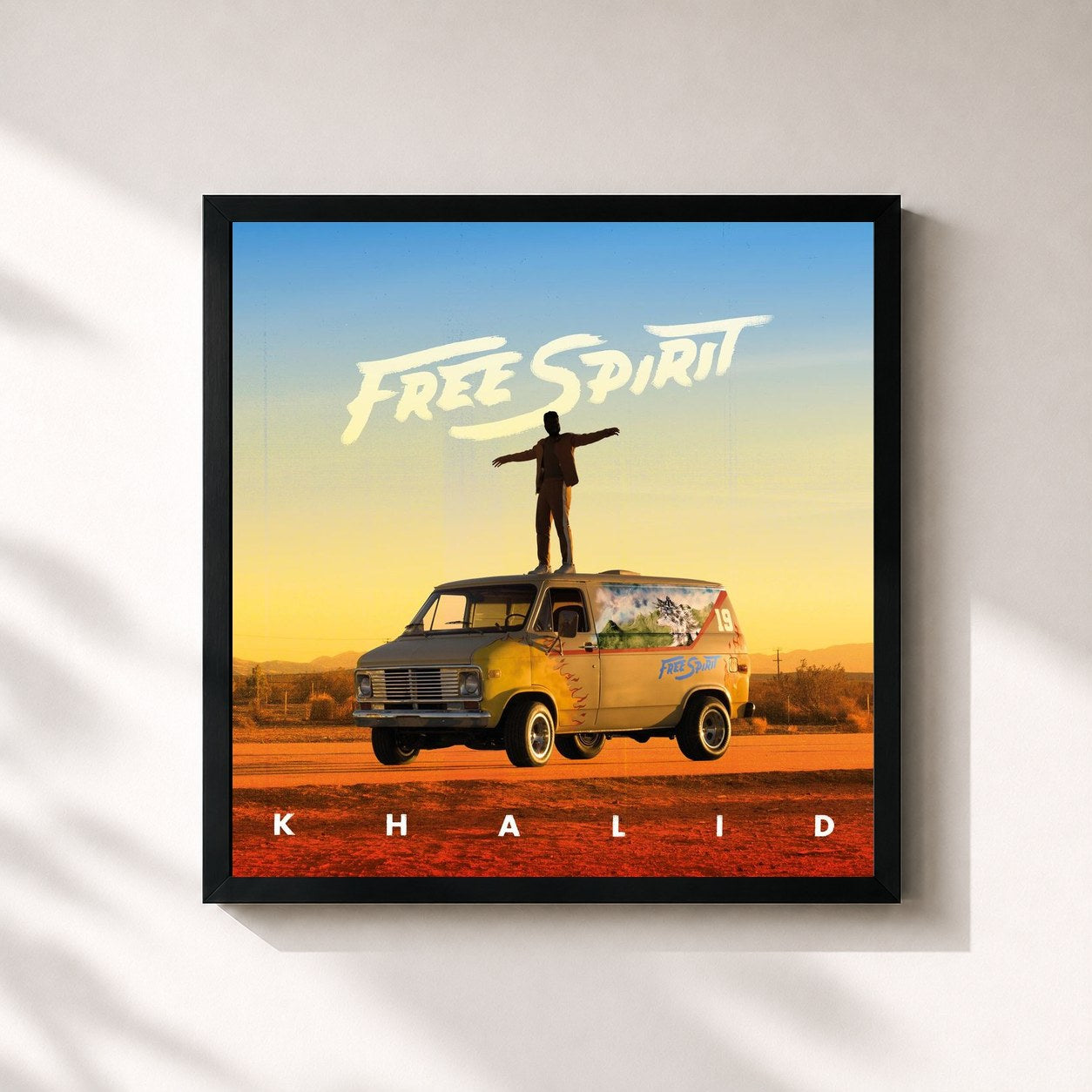 #noir Tableau carré de l'album Free Spirit de Khalid, cadre noir 32x32 cm