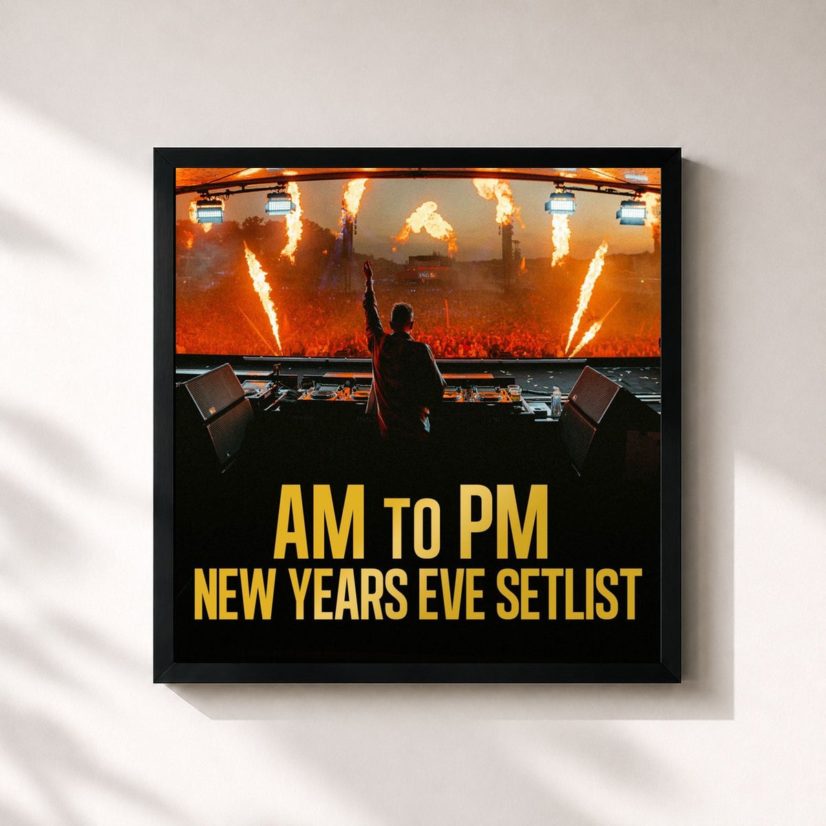 #noir Tableau carré de l'album AM to PM New Years Eve Setlist de Robin Schulz, cadre noir 32x32 cm