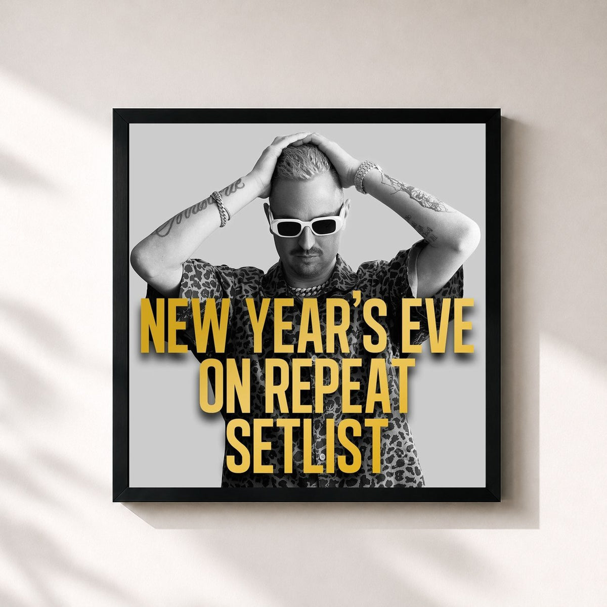 #noir Tableau carré de l'album New Year's Eve on Repeat Setlist de Robin Schulz, cadre noir 32x32 cm