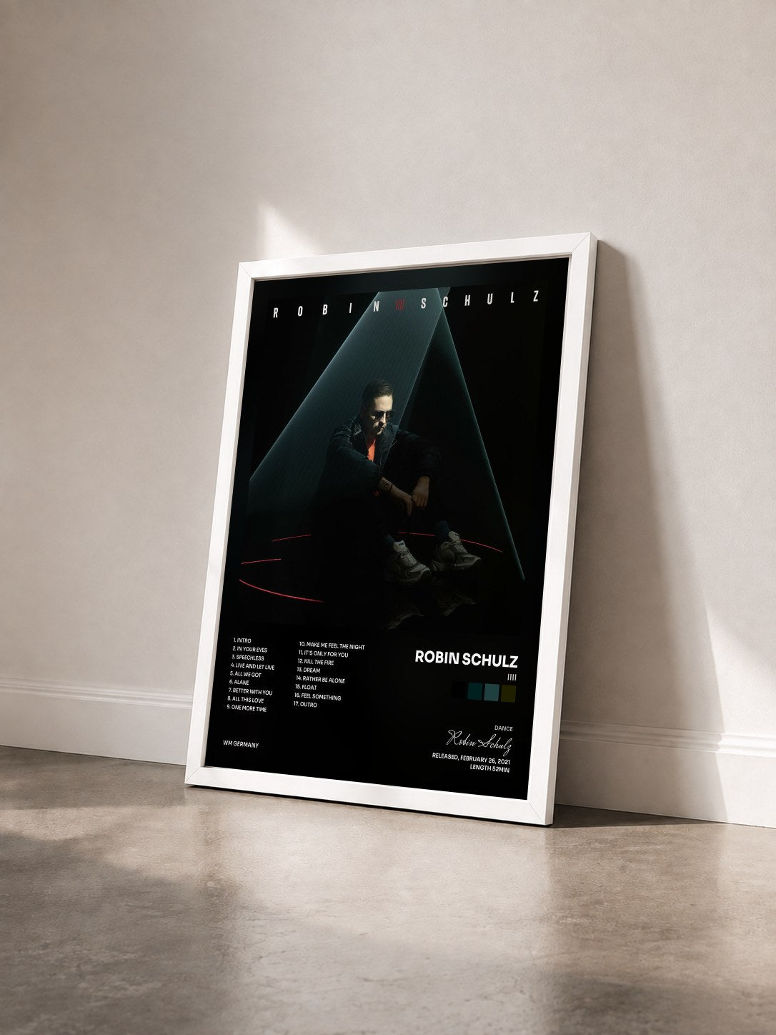 #blanc Tableau de l'album IIII de Robin Schulz vu de trois quarts, cadre blanc