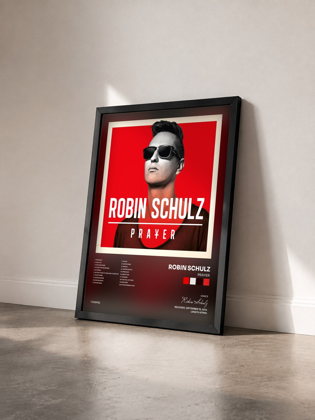 #noir Tableau de l'album Prayer de Robin Schulz vu de trois quarts, cadre noir