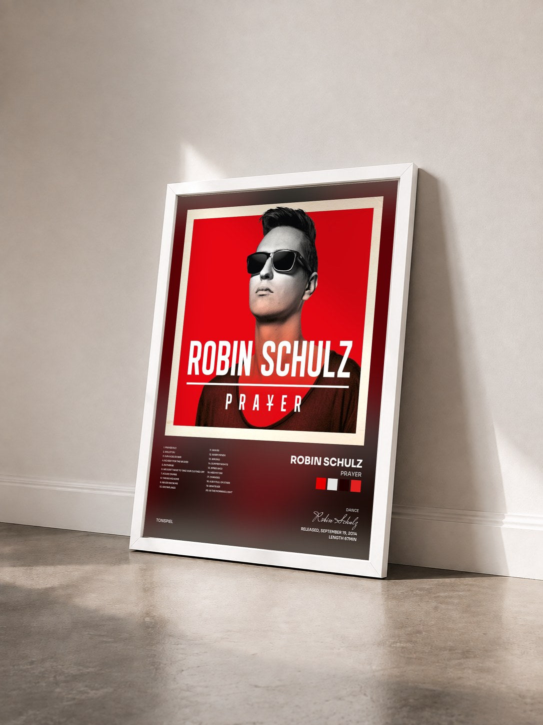 #blanc Tableau de l'album Prayer de Robin Schulz vu de trois quarts, cadre blanc