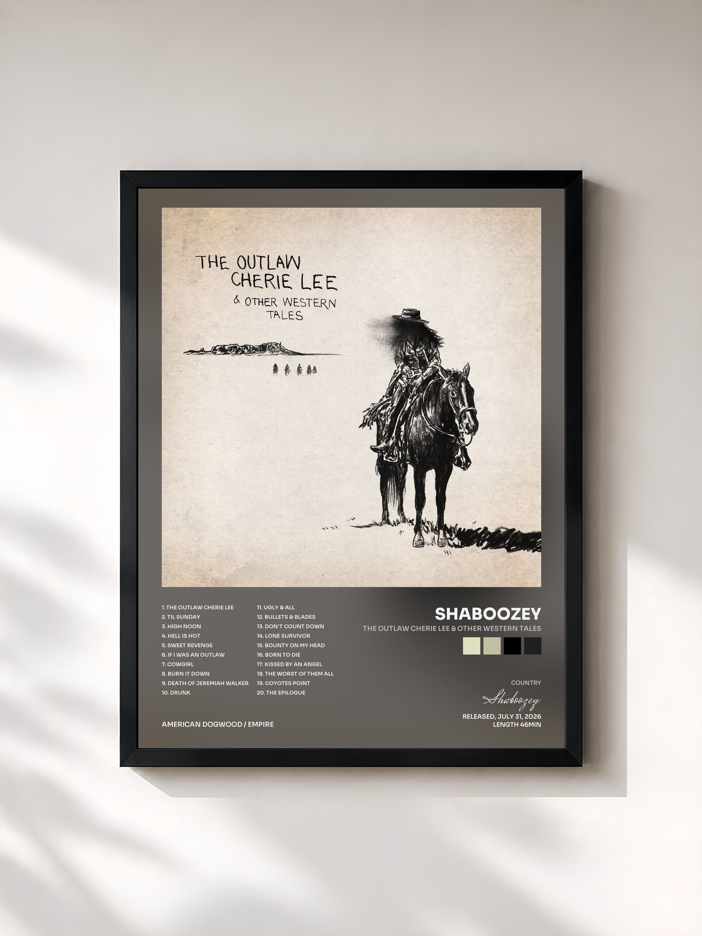#noir Tableau de l'album The Outlaw Cherie Lee & Other Western Tales de Shaboozey, cadre noir, imprimé et encadré en France