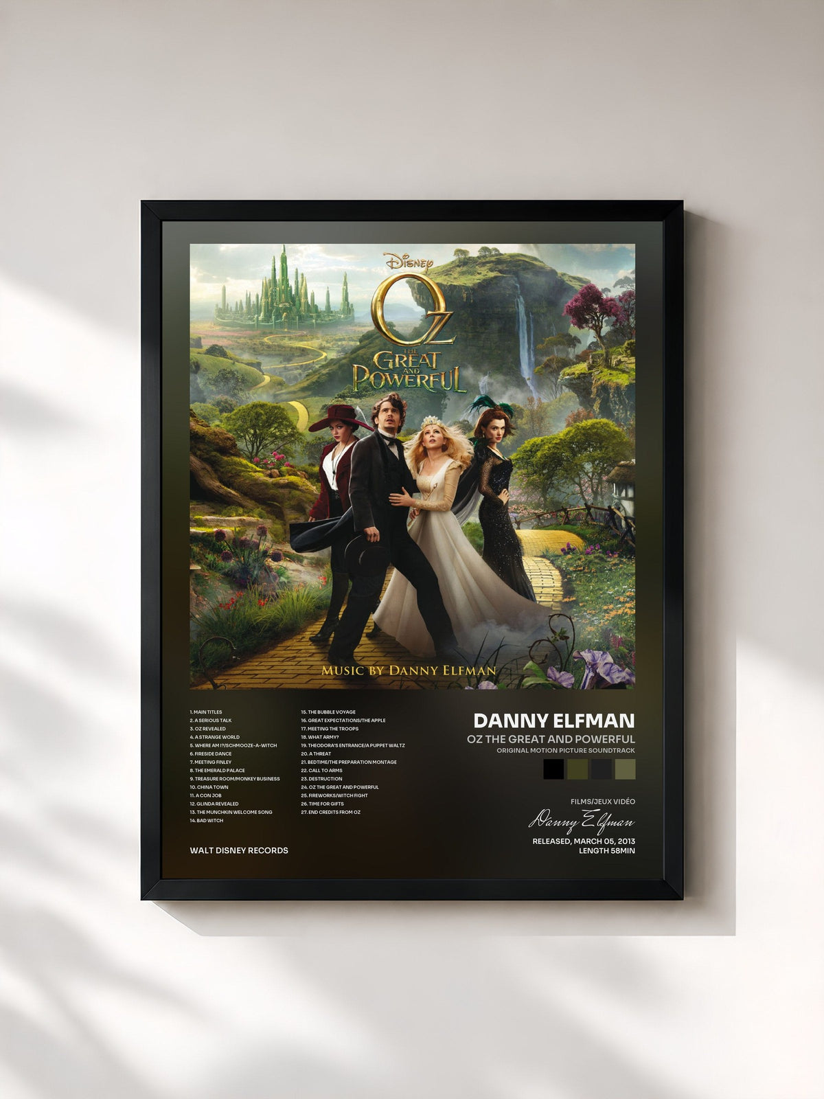 #noir Tableau de l'album Oz the Great and Powerful (Original Motion Picture Soundtrack) de Danny Elfman, cadre noir, imprimé et encadré en France