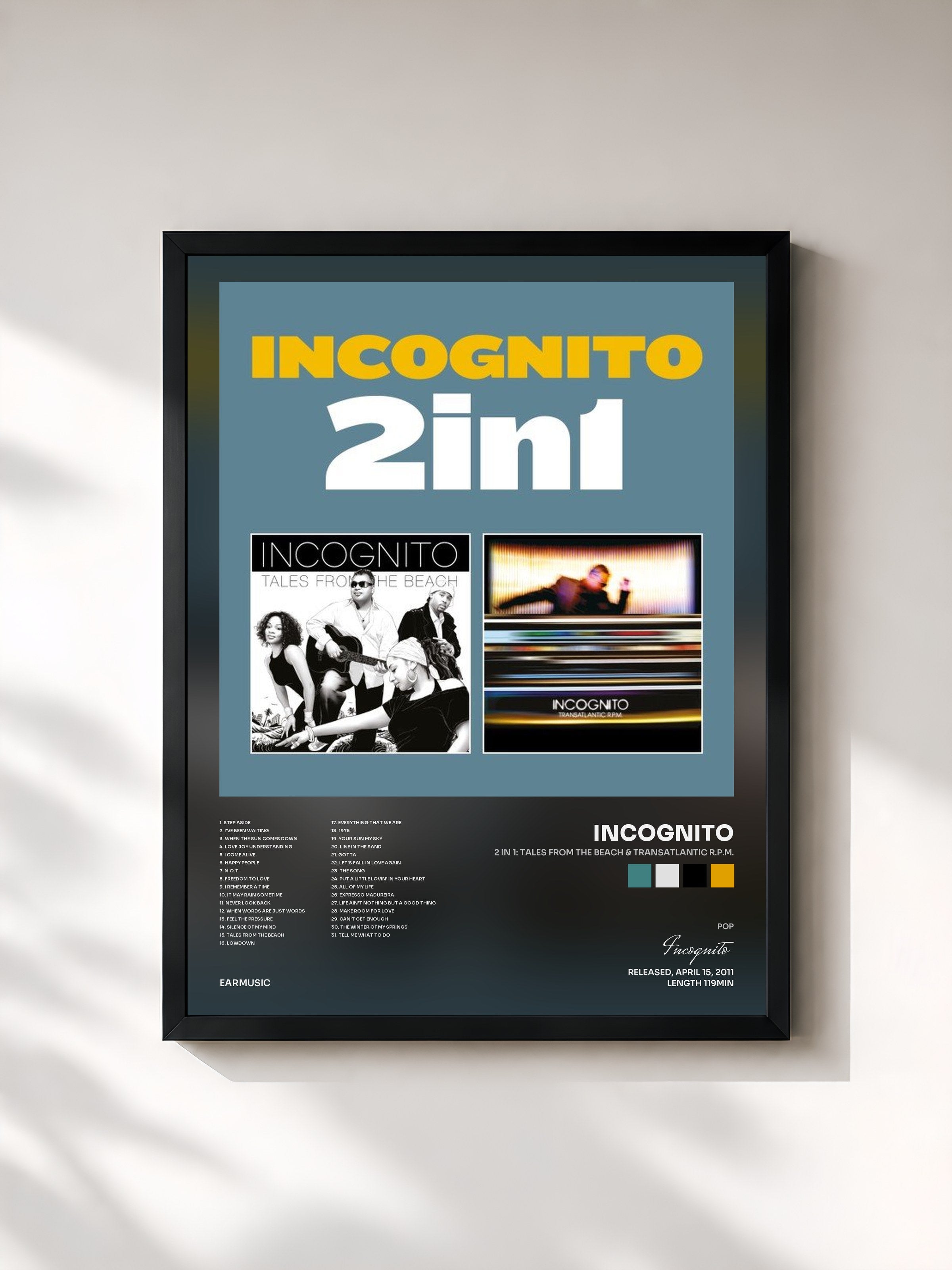 #noir Tableau de l'album 2 in 1: Tales from the Beach & Transatlantic R.P.M. de Incognito, cadre noir, imprimé et encadré en France
