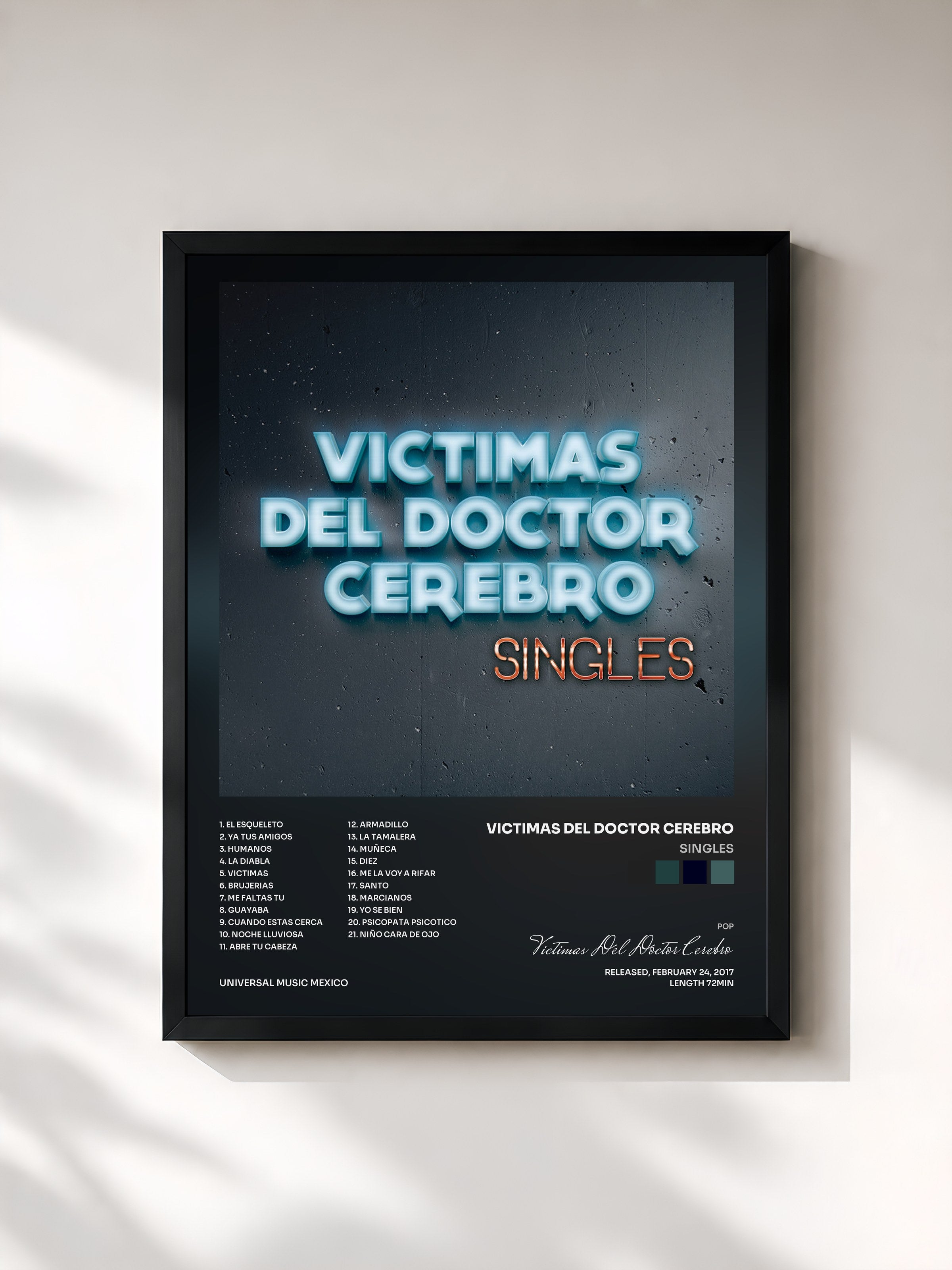 #noir Tableau de l'album Singles de Victimas Del Doctor Cerebro, cadre noir, imprimé et encadré en France